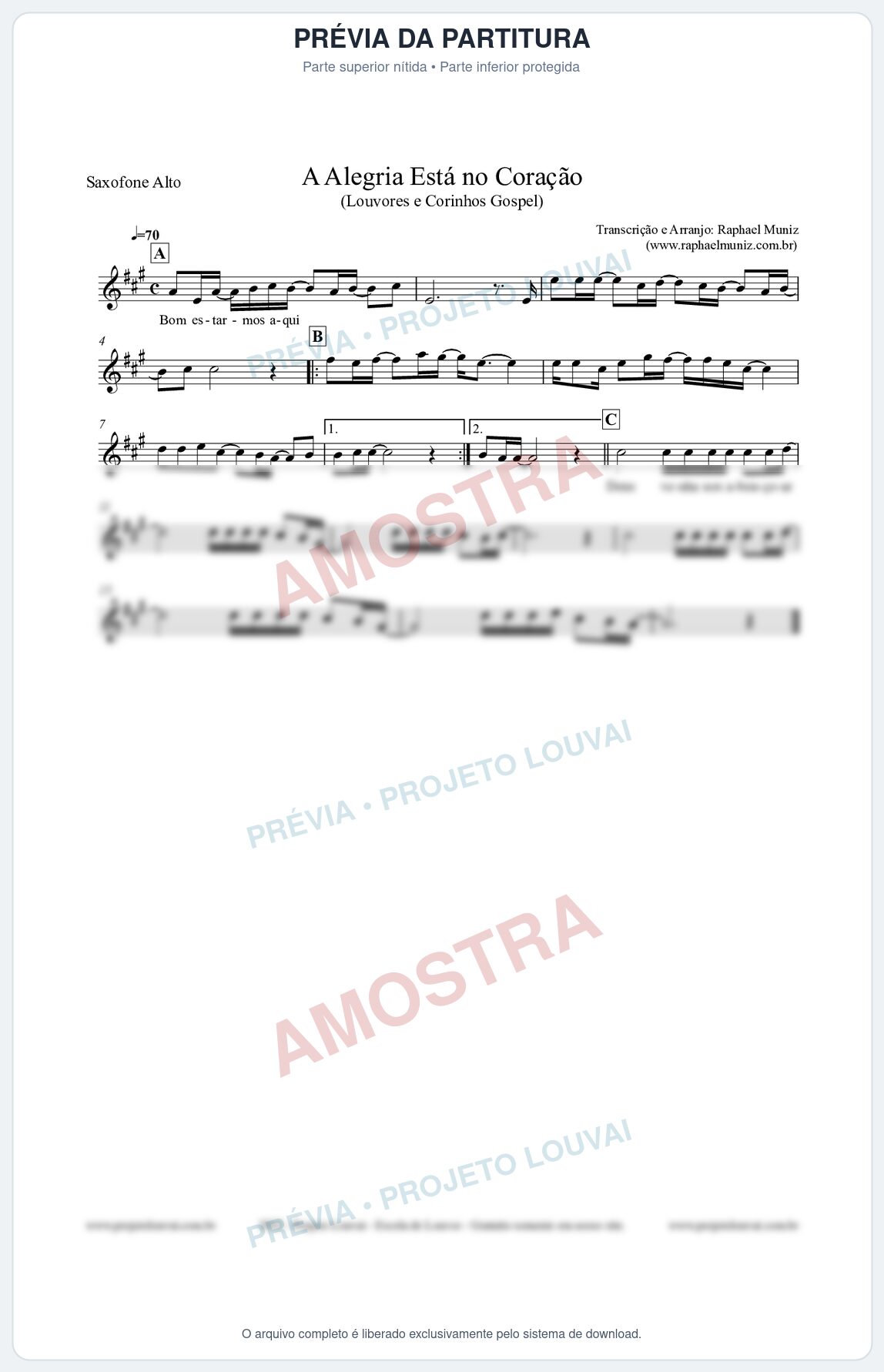 Prévia protegida da primeira página da partitura Partitura para Saxofone Alto - Bom estarmos aqui - Louvores e Corinhos Gospel