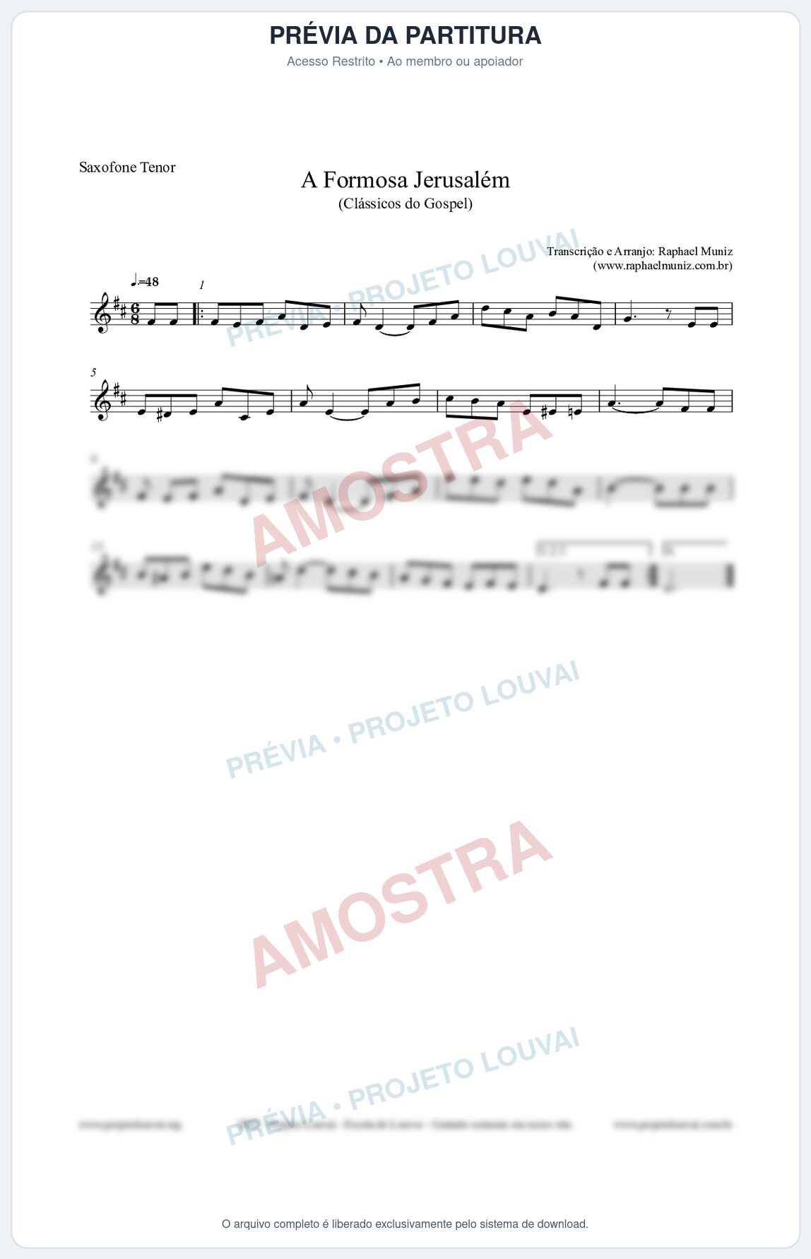 Prévia protegida da primeira página da partitura Partitura para Saxofone Tenor - A Formosa Jerusalém - Harpa Cristã nº26 - Clássicos do Gospel