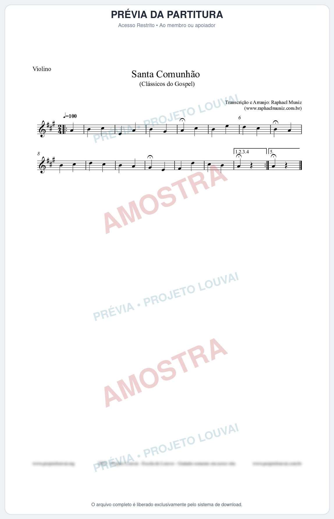 Prévia protegida da primeira página da partitura Partitura para Violino - Santa Comunhão - Salmos e Hinos nº543 - Clássicos do Gospel