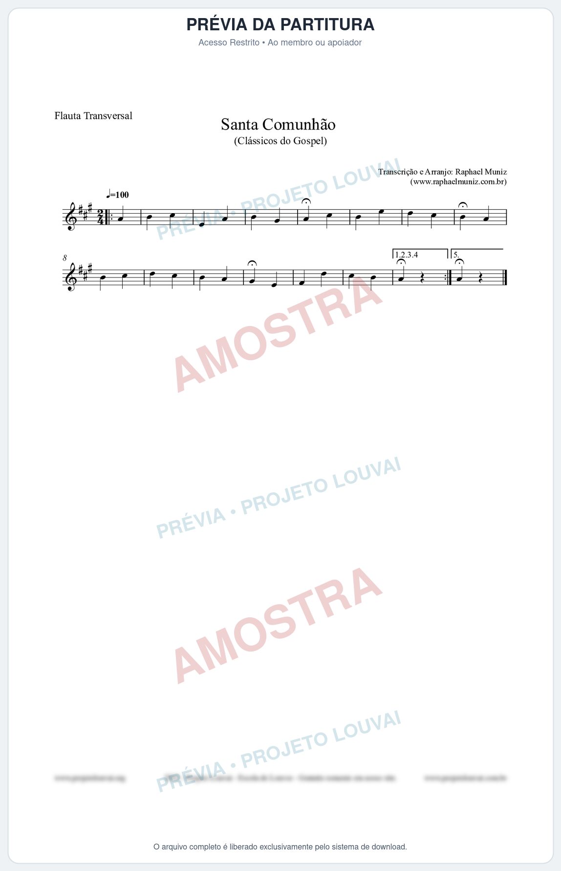 Prévia protegida da primeira página da partitura Partitura para Flauta Transversal - Santa Comunhão - Salmos e Hinos nº543 - Clássicos do Gospel