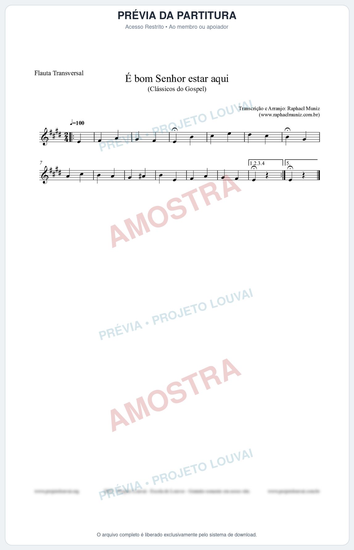 Prévia protegida da primeira página da partitura Partitura para Flauta Transversal - É bom Senhor estar aqui - Open Hymnal nº84 - Clássicos do Gospel