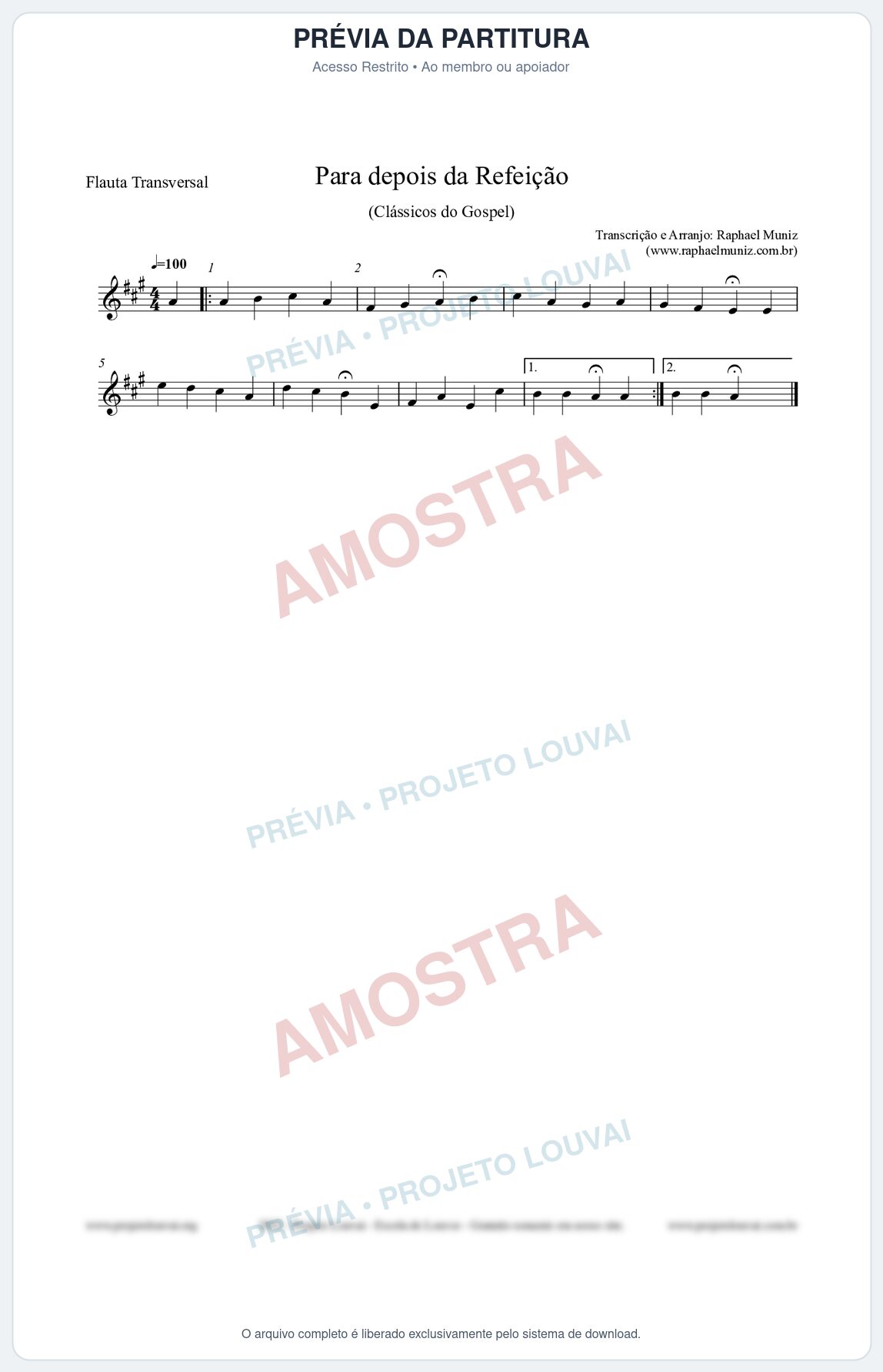 Prévia protegida da primeira página da partitura Partitura para Flauta Transversal - Para depois da refeição - Salmos e Hinos nº534 - Clássicos do Gospel