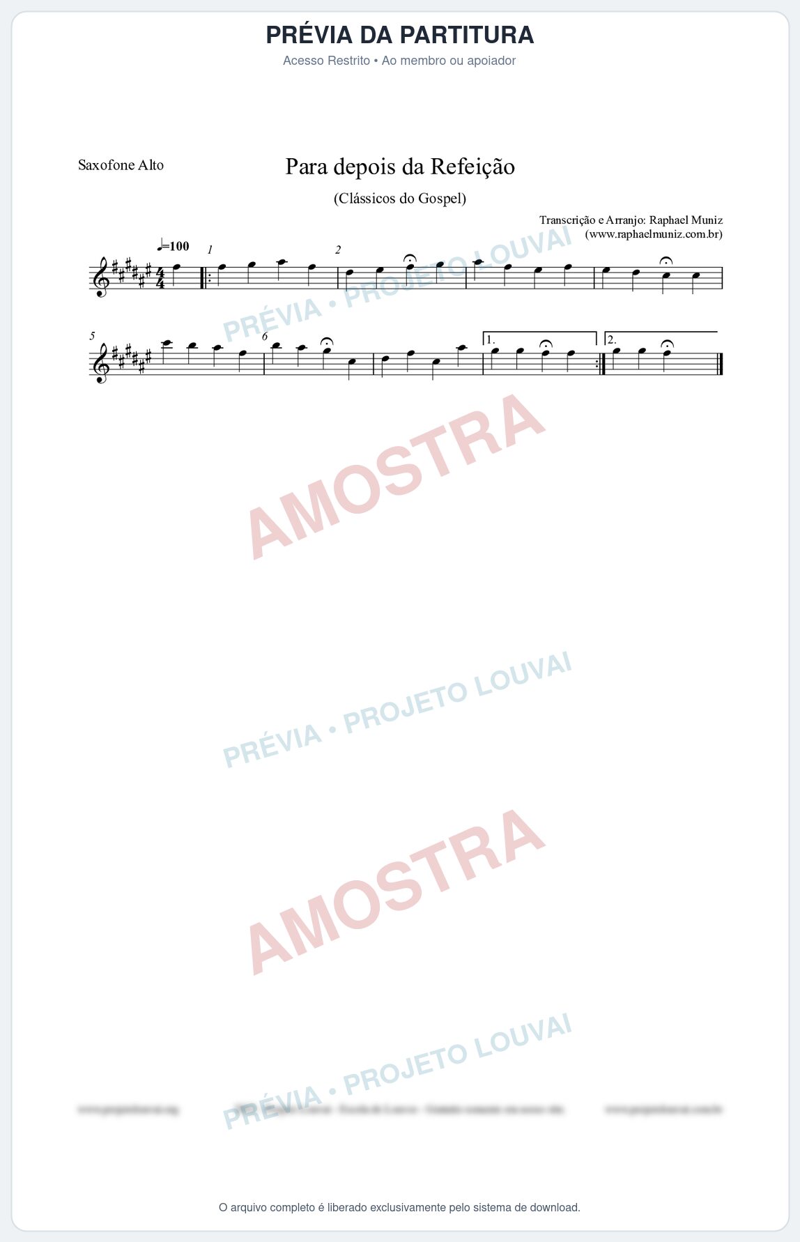 Prévia protegida da primeira página da partitura Partitura para Saxofone Alto - Para depois da refeição - Salmos e Hinos nº534 - Clássicos do Gospel