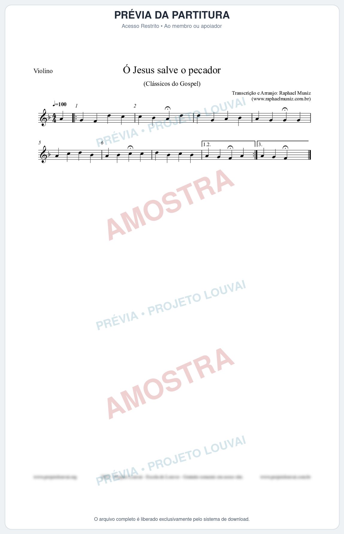Prévia protegida da primeira página da partitura Partitura para Violino - Ó Jesus salve o pecador - Die Melodien nº186 - Clássicos do Gospel