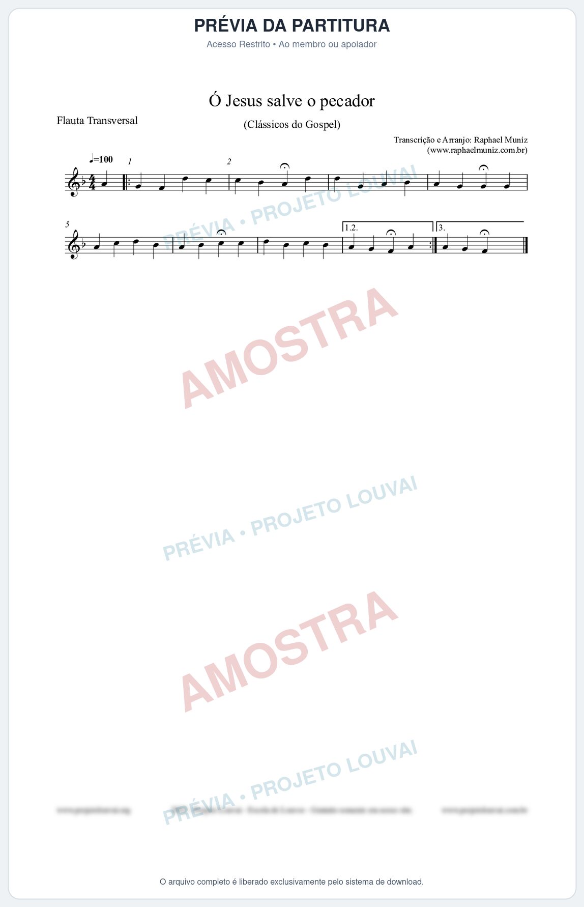 Prévia protegida da primeira página da partitura Partitura para Flauta Transversal - Ó Jesus salve o pecador - Die Melodien nº186 - Clássicos do Gospel