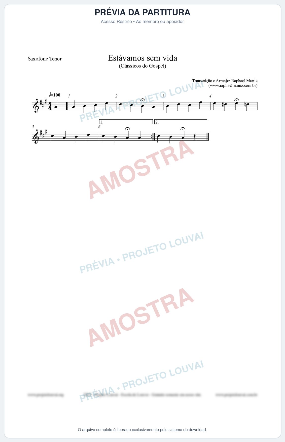 Prévia protegida da primeira página da partitura Partitura para Saxofone Tenor - Estávamos sem vida - Die Melodien nº24 - Clássicos do Gospel