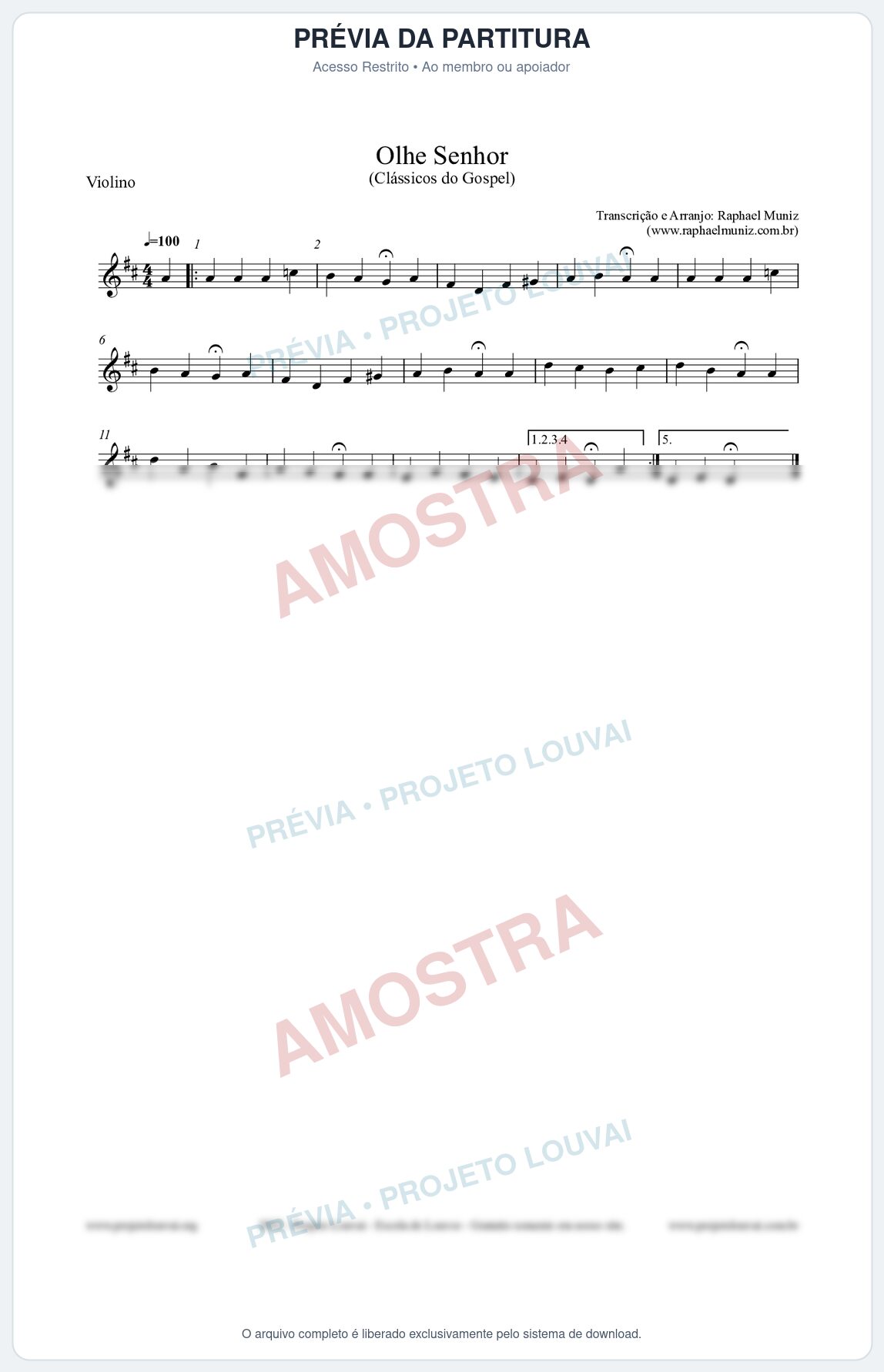 Prévia protegida da primeira página da partitura Partitura para Violino - Olhe Senhor - Open Hymnal nº132 - Clássicos do Gospel