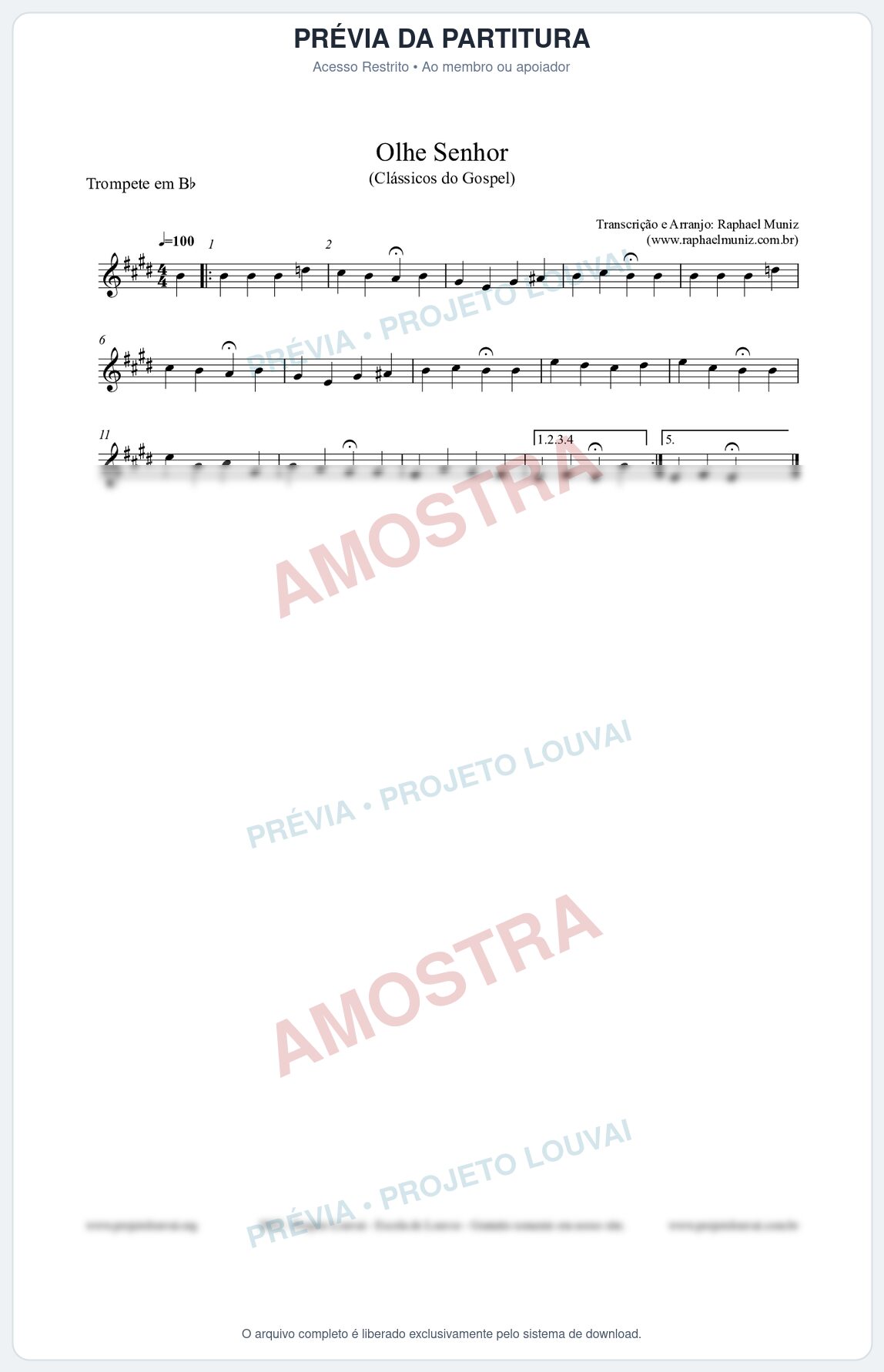 Prévia protegida da primeira página da partitura Partitura para Trompete em Bb - Olhe Senhor - Open Hymnal nº132 - Clássicos do Gospel