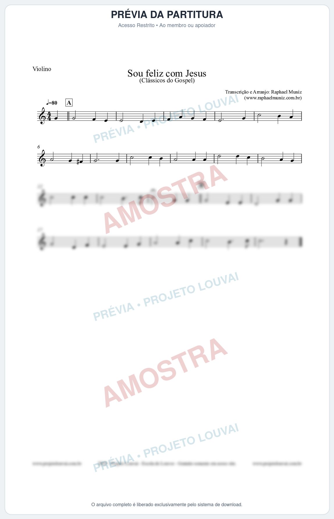Prévia protegida da primeira página da partitura Partitura para Violino - Sou feliz com Jesus - Clássicos do Gospel