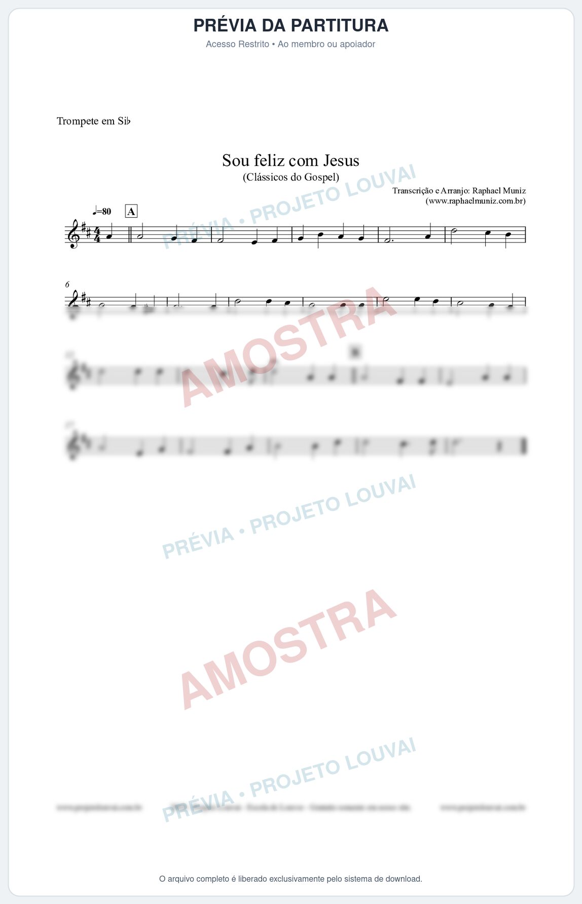 Prévia protegida da primeira página da partitura Partitura para Trompete em Bb - Sou feliz com Jesus - Clássicos do Gospel
