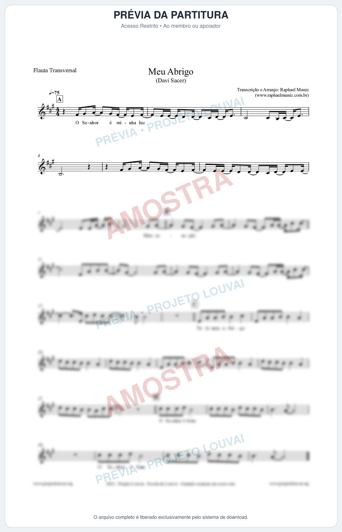 Prévia protegida da primeira página da partitura Partitura para Flauta Transversal - Meu Abrigo - Davi Sacer