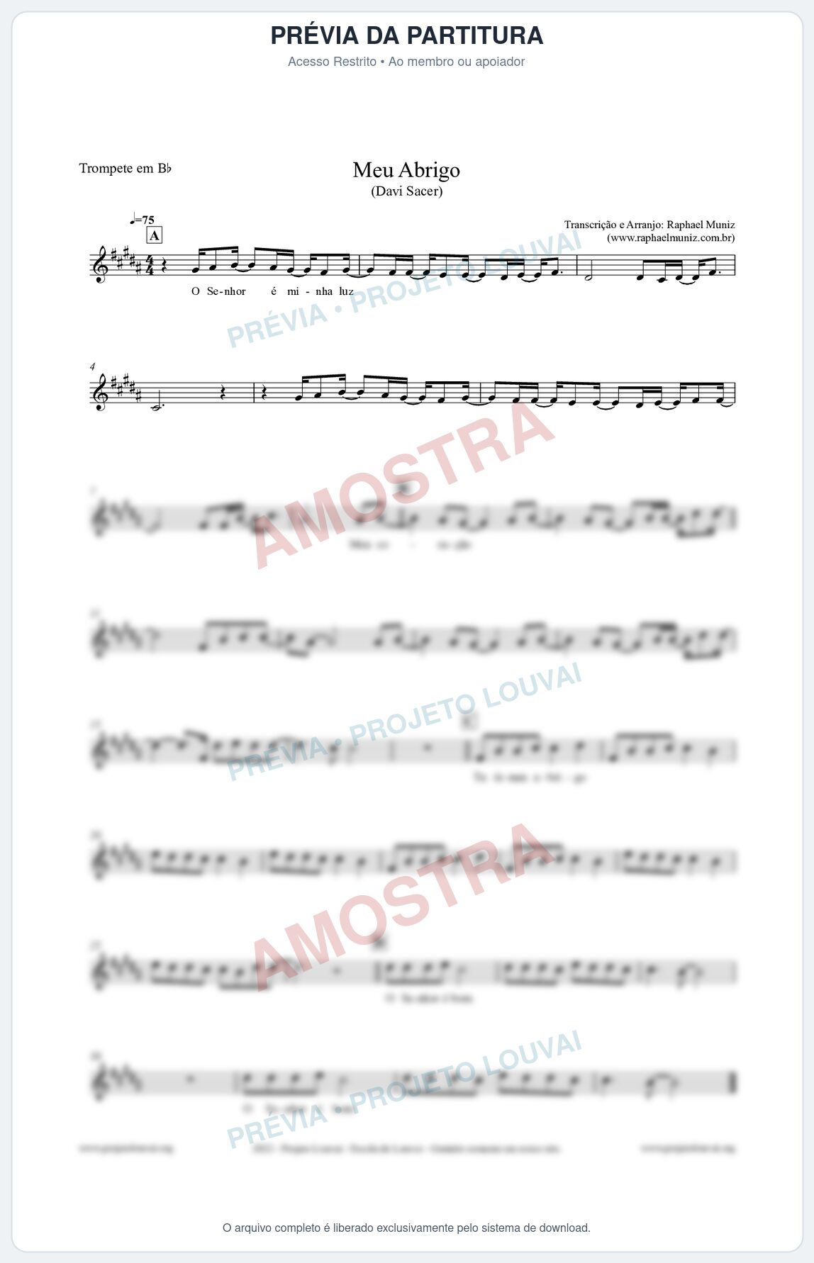 Prévia protegida da primeira página da partitura Partitura para Trompete em Bb - Meu Abrigo - Davi Sacer