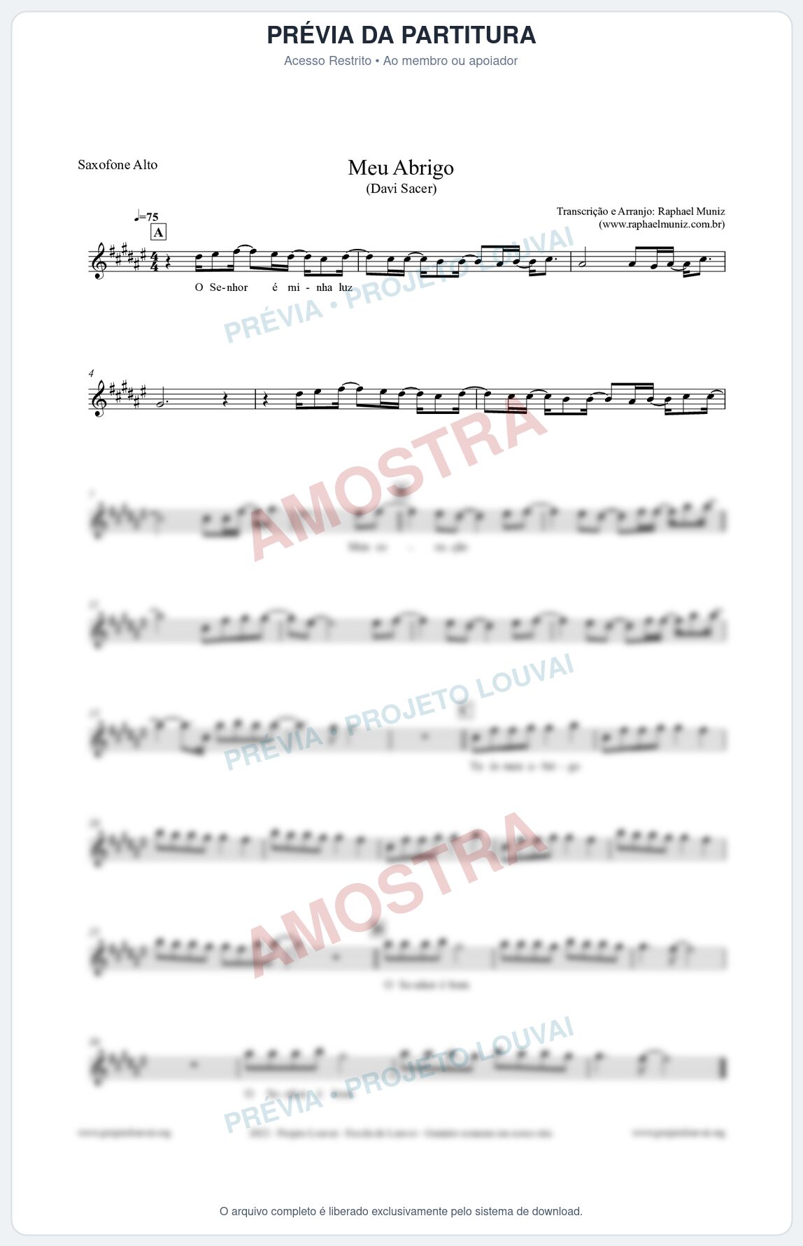 Prévia protegida da primeira página da partitura Partitura para Saxofone Alto - Meu Abrigo - Davi Sacer