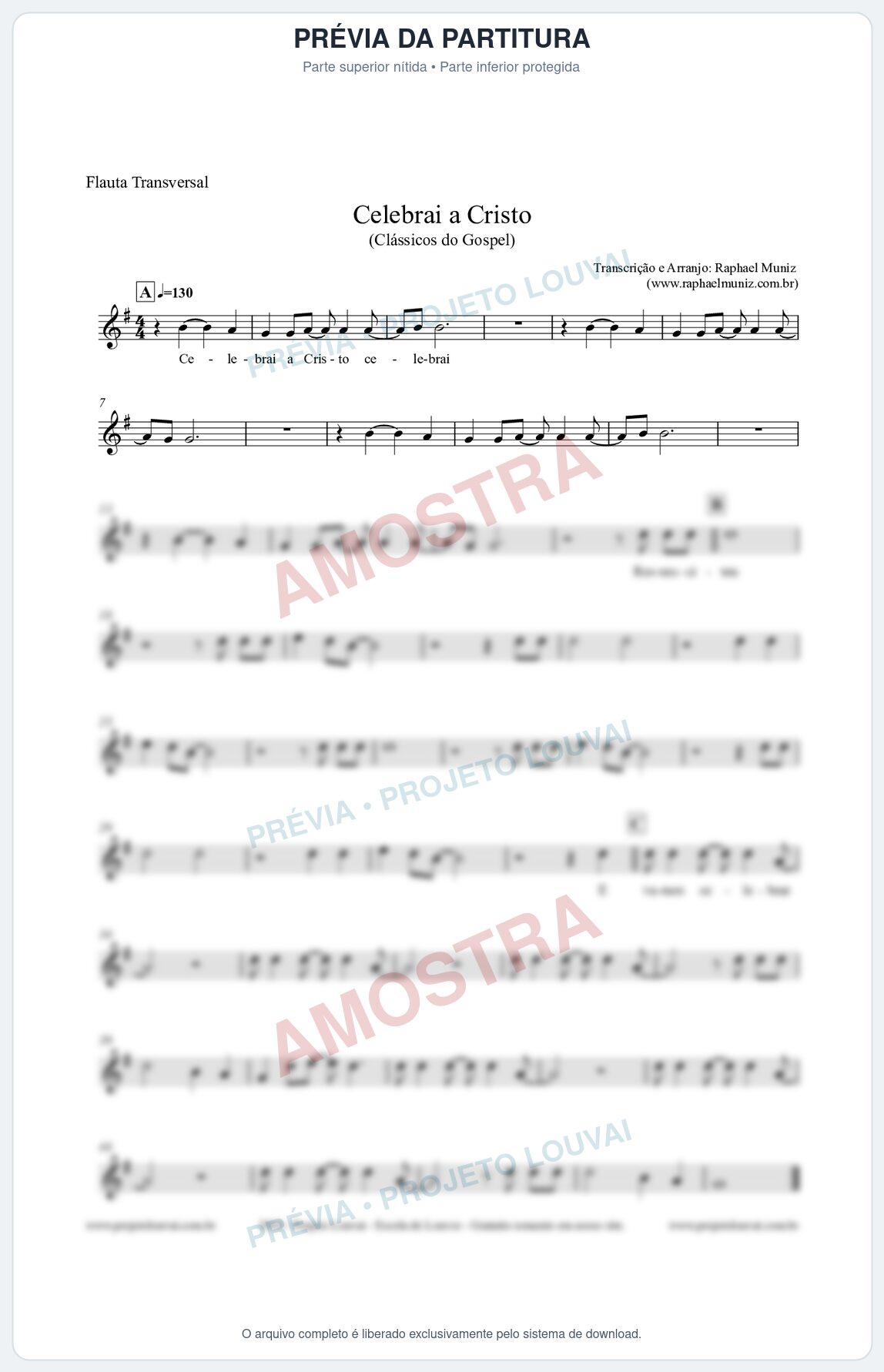 Prévia protegida da primeira página da partitura Partitura para Flauta Transversal - Celebrai a Cristo - Clássicos do Gospel