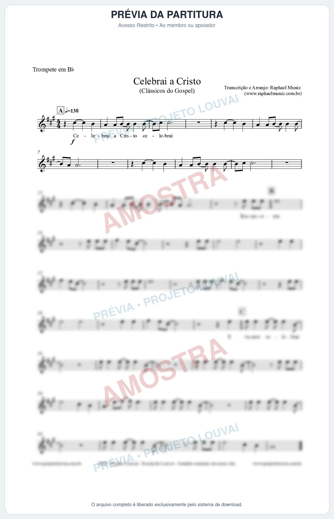 Prévia protegida da primeira página da partitura Partitura para Trompete em Bb - Celebrai a Cristo - Clássicos do Gospel