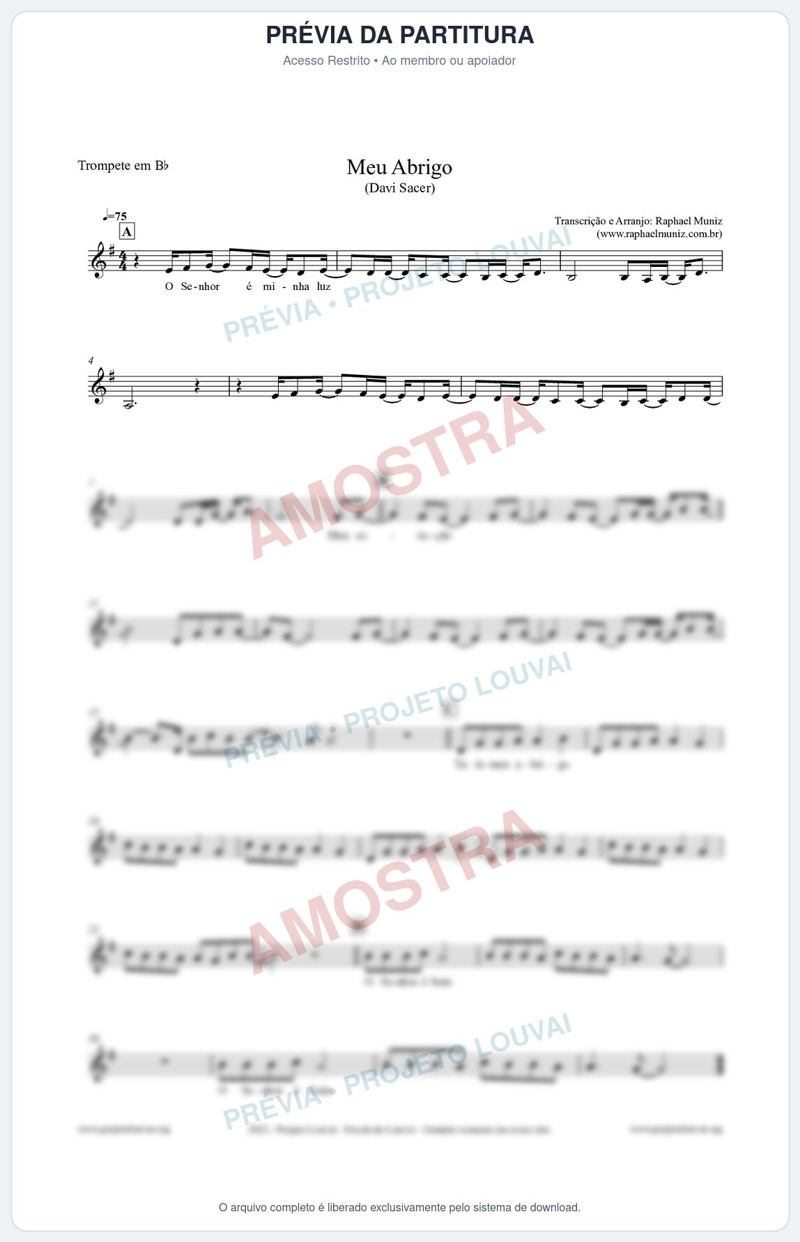 Prévia protegida da primeira página da partitura Partitura para Trompete em Bb - Meu Abrigo - Davi Sacer