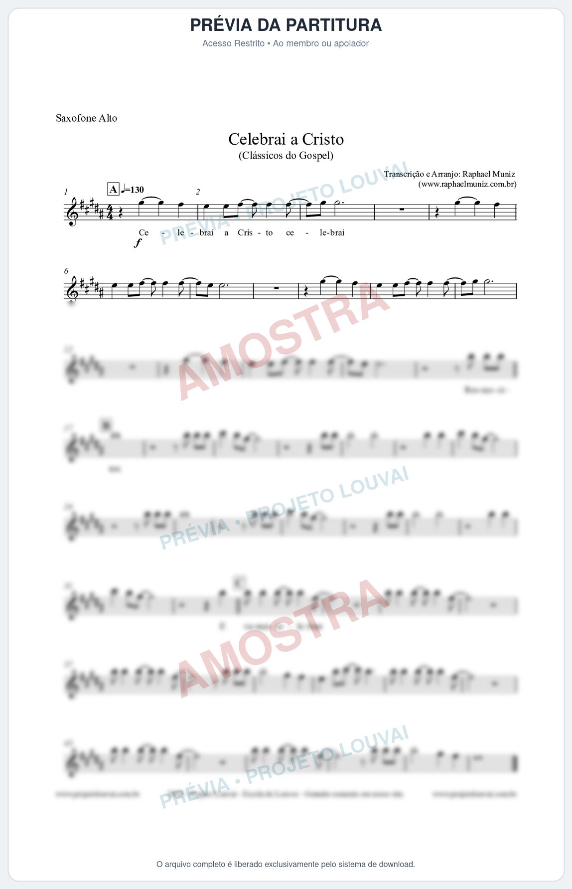 Prévia protegida da primeira página da partitura Partitura para Saxofone Alto - Celebrai a Cristo - Clássicos do Gospel