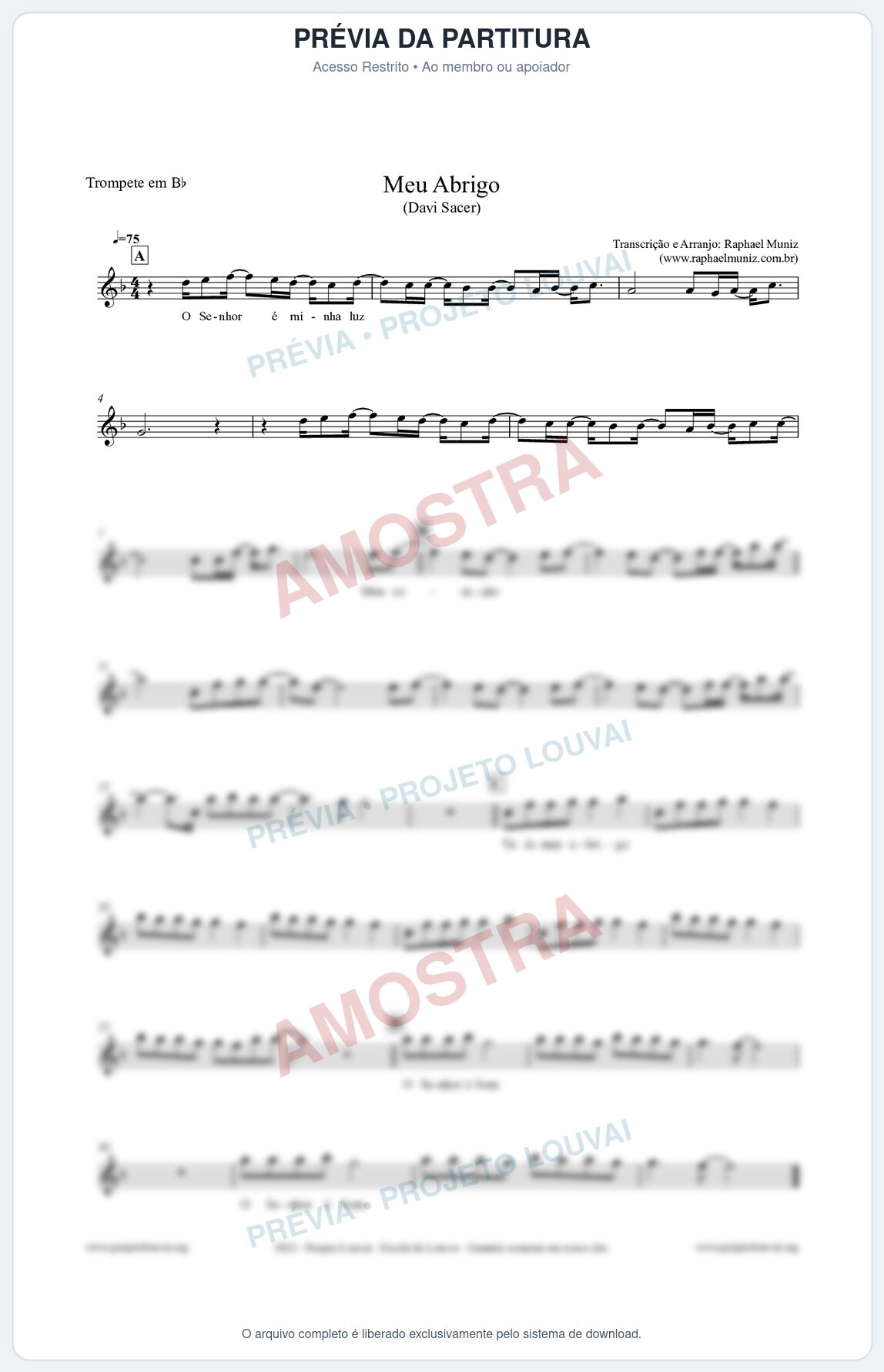 Prévia protegida da primeira página da partitura Partitura para Trompete em Bb - Meu Abrigo - Davi Sacer