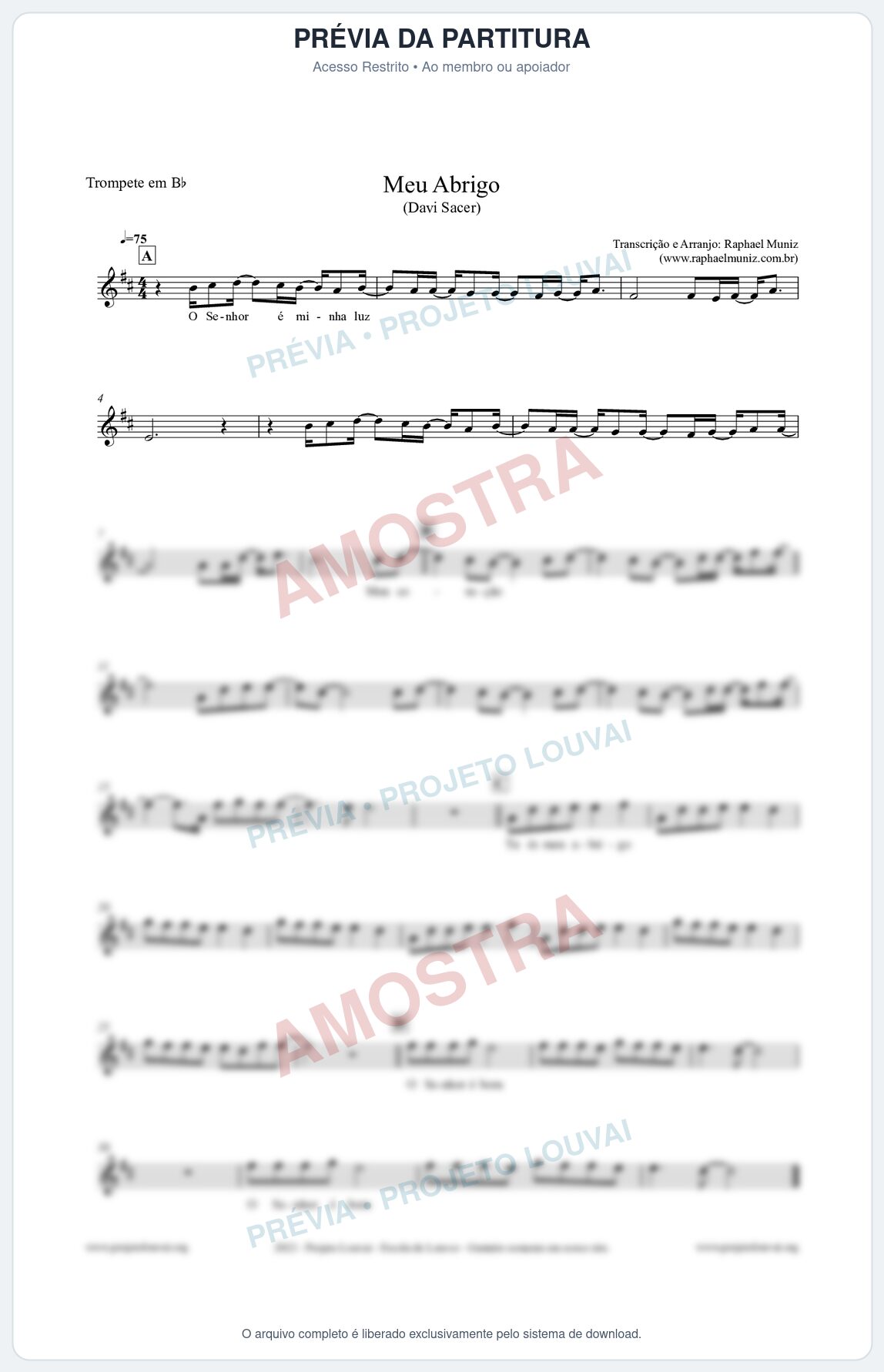 Prévia protegida da primeira página da partitura Partitura para Trompete em Bb - Meu Abrigo - Davi Sacer