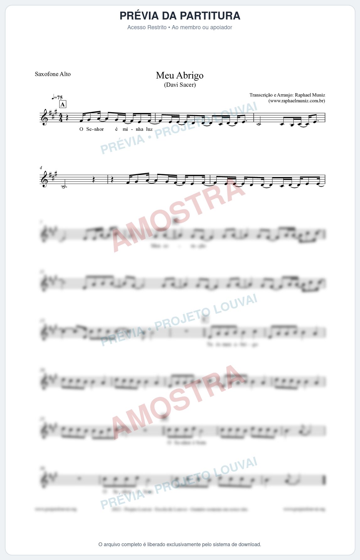 Prévia protegida da primeira página da partitura Partitura para Saxofone Alto - Meu Abrigo - Davi Sacer