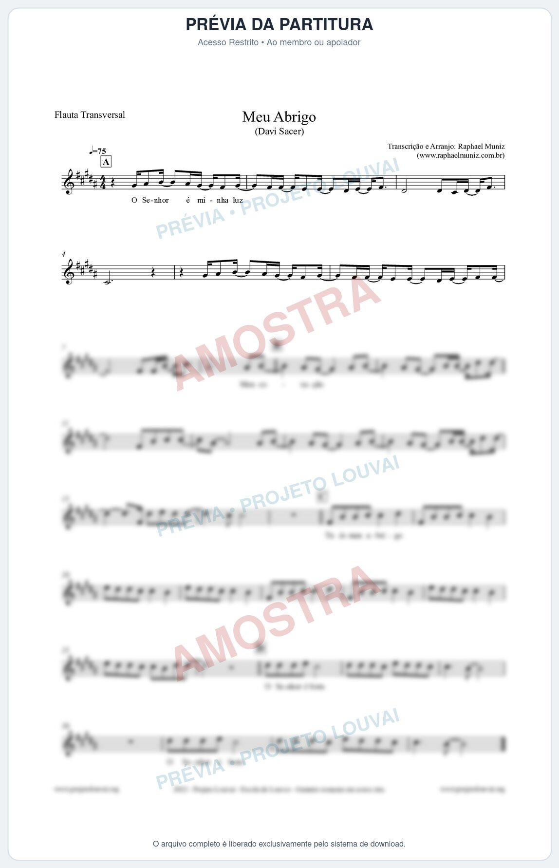 Prévia protegida da primeira página da partitura Partitura para Flauta Transversal - Meu Abrigo - Davi Sacer