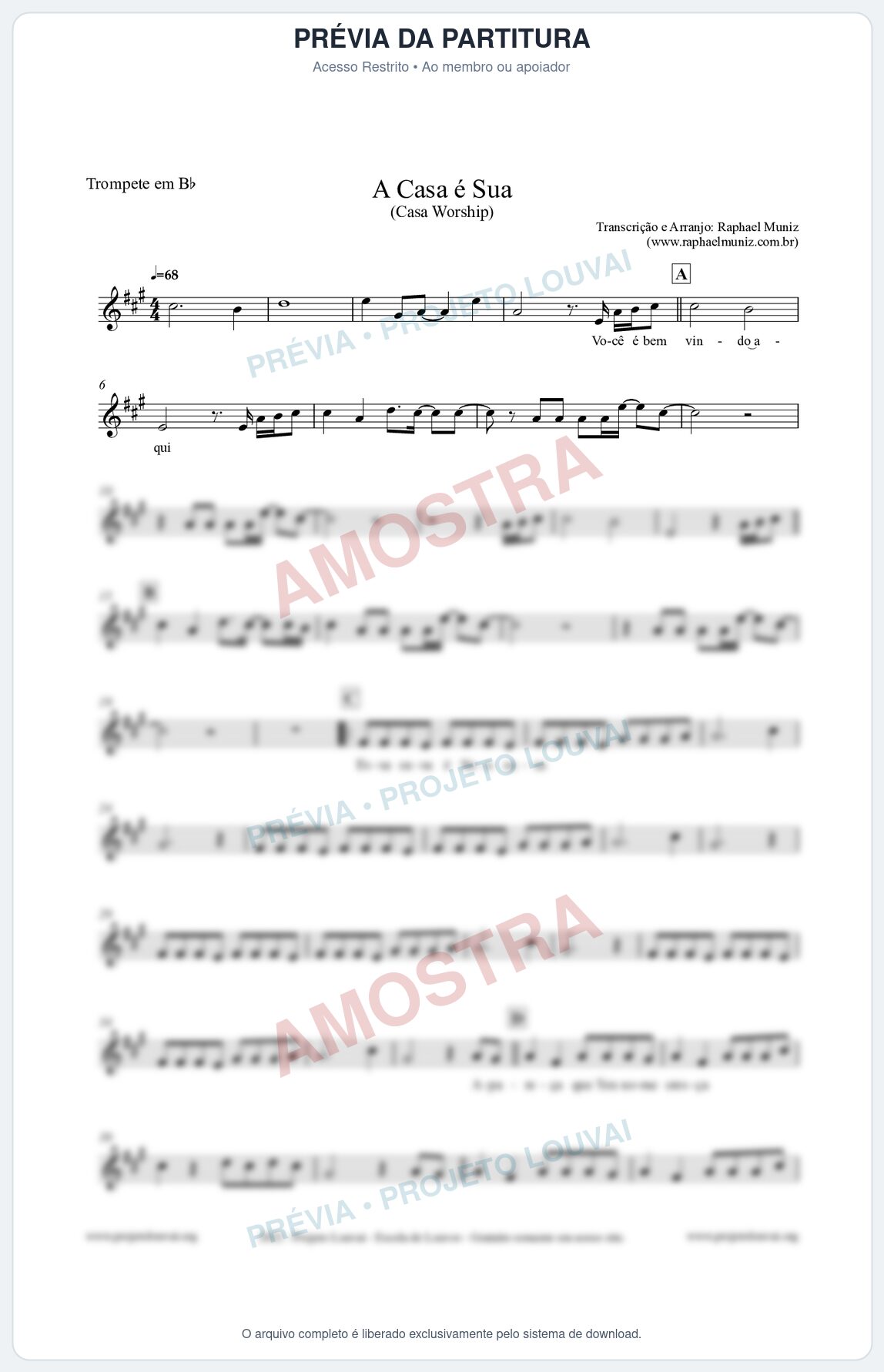 Prévia protegida da primeira página da partitura Partitura para Trompete em Bb - A Casa é Sua - Casa Worship