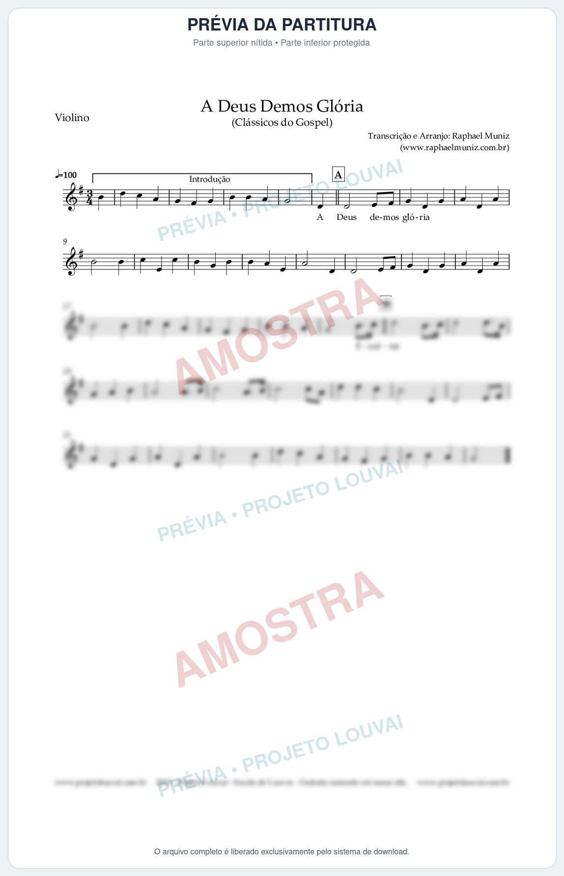 Prévia protegida da primeira página da partitura Partitura para Violino - A Deus demos Glória - Clássicos do Gospel