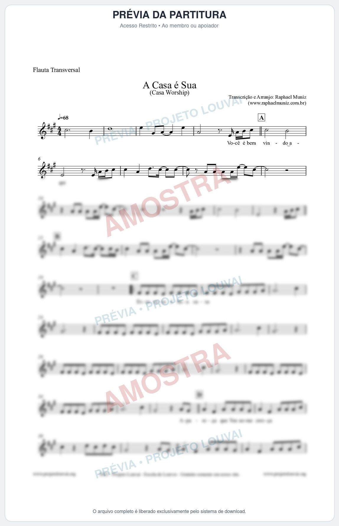 Prévia protegida da primeira página da partitura Partitura para Flauta Transversal - A Casa é Sua - Casa Worship
