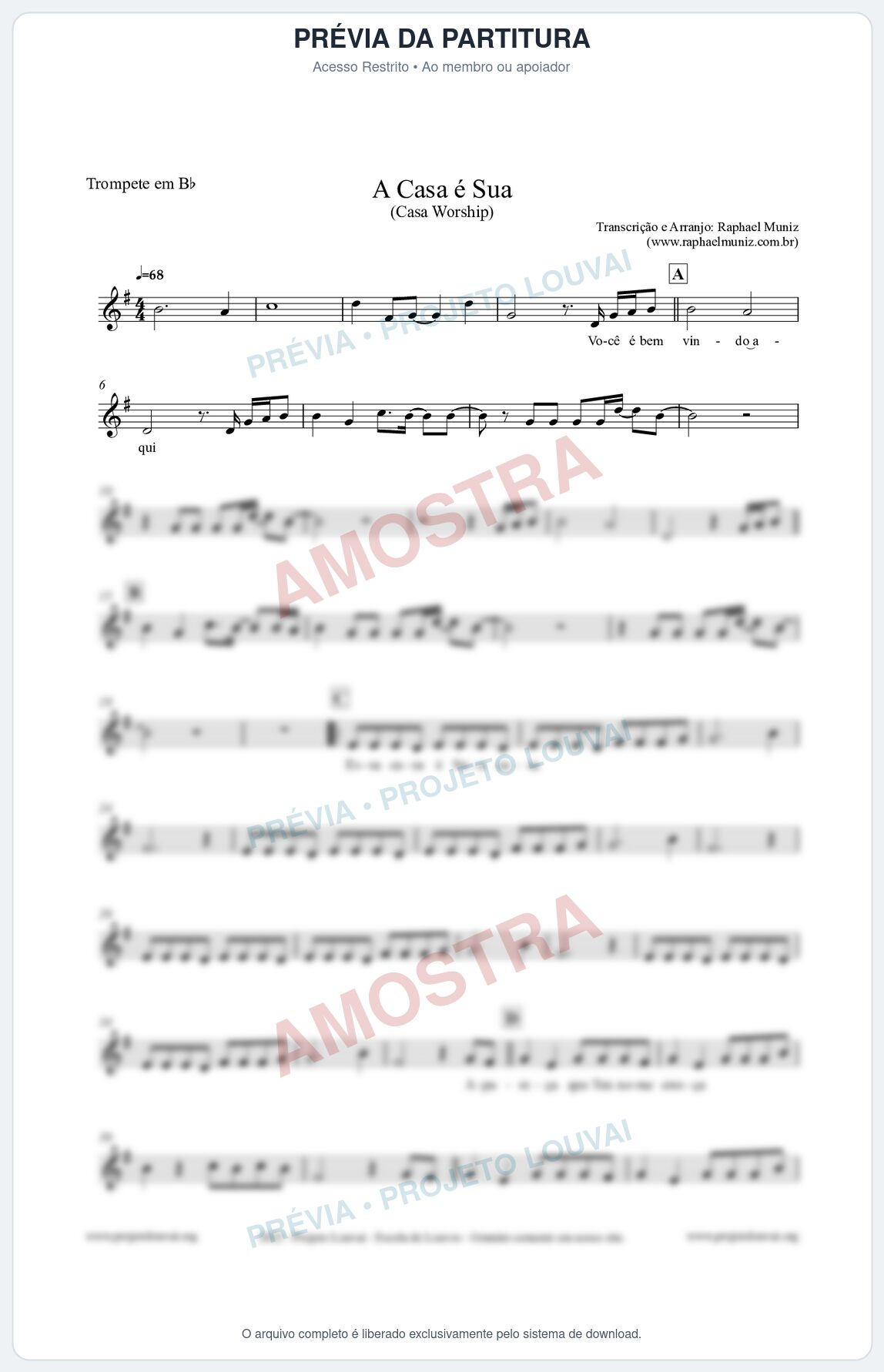 Prévia protegida da primeira página da partitura Partitura para Trompete em Bb - A Casa é Sua - Casa Worship