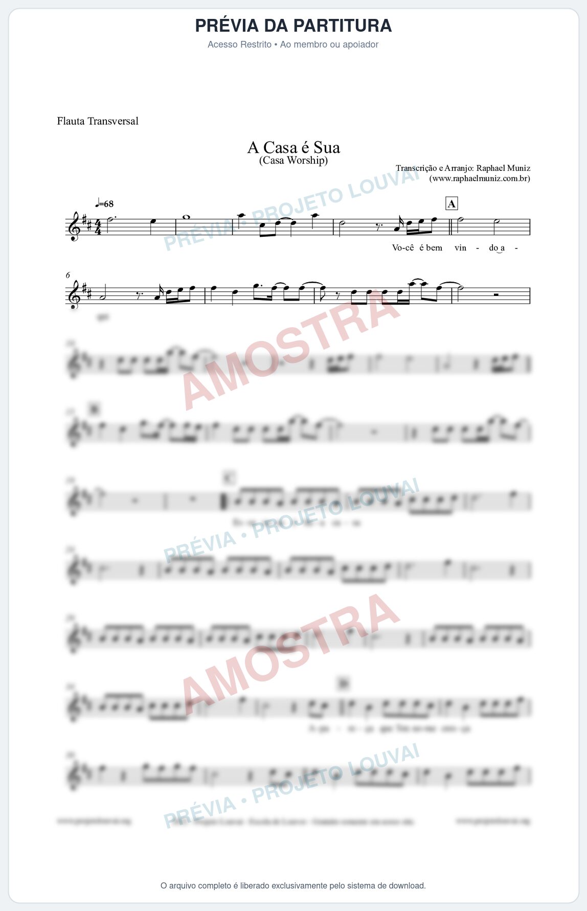 Prévia protegida da primeira página da partitura Partitura para Flauta Transversal - A Casa é Sua - Casa Worship