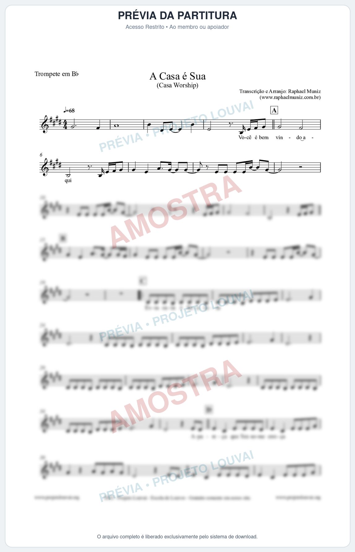 Prévia protegida da primeira página da partitura Partitura para Trompete em Bb - A Casa é Sua - Casa Worship