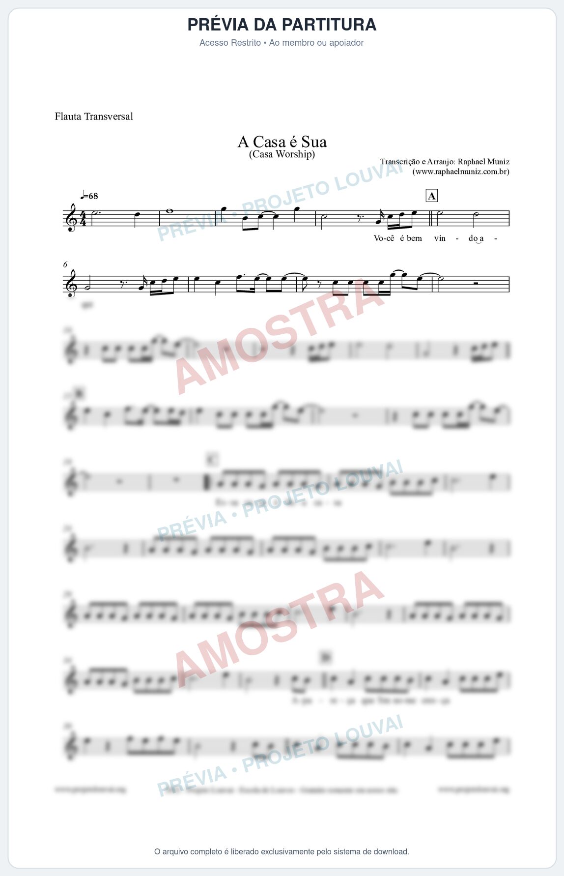 Prévia protegida da primeira página da partitura Partitura para Flauta Transversal - A Casa é Sua - Casa Worship