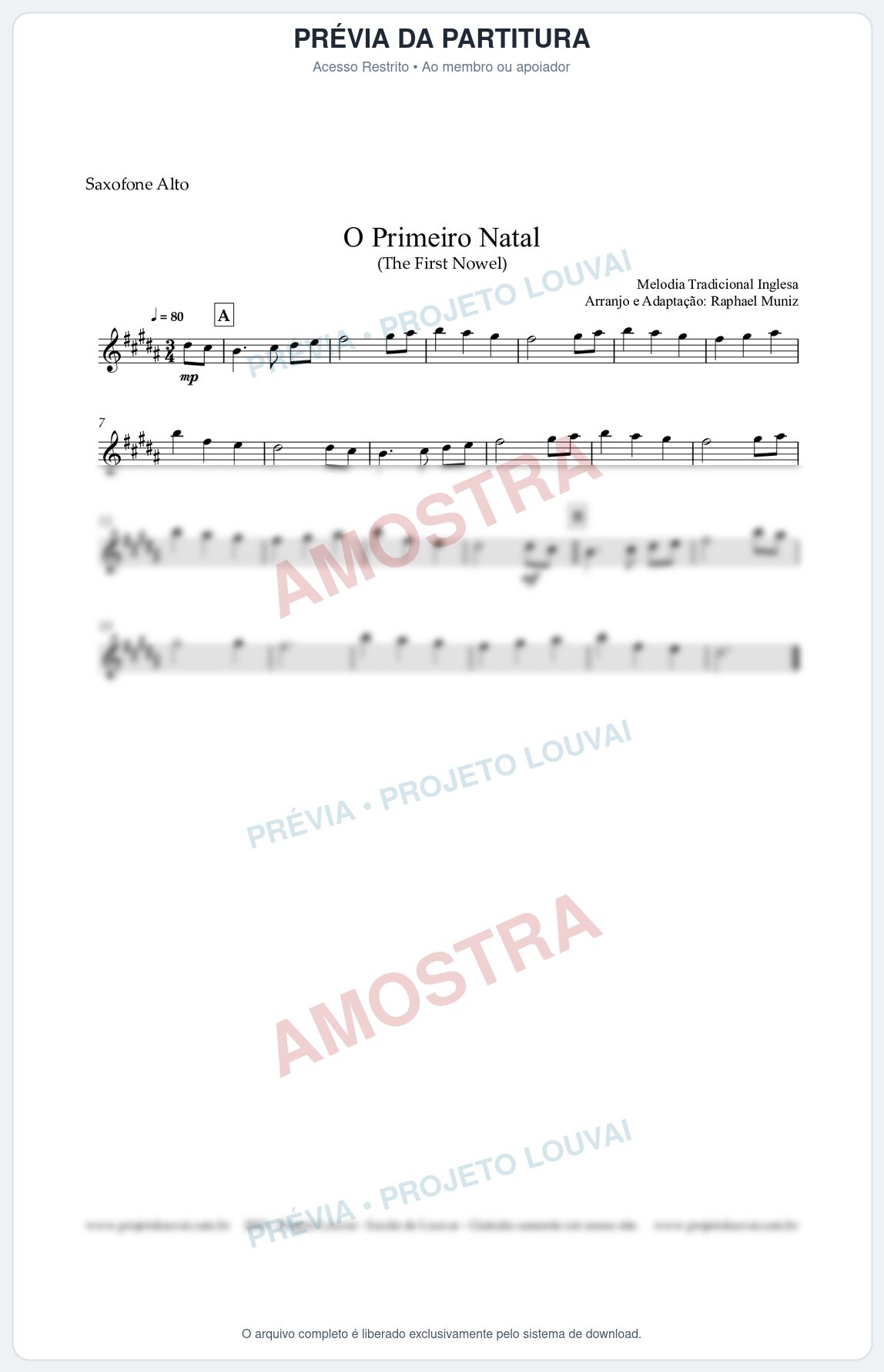 Prévia protegida da primeira página da partitura Partitura para Saxofone Alto - O Primeiro Natal (The First Noel) - Músicas de Natal