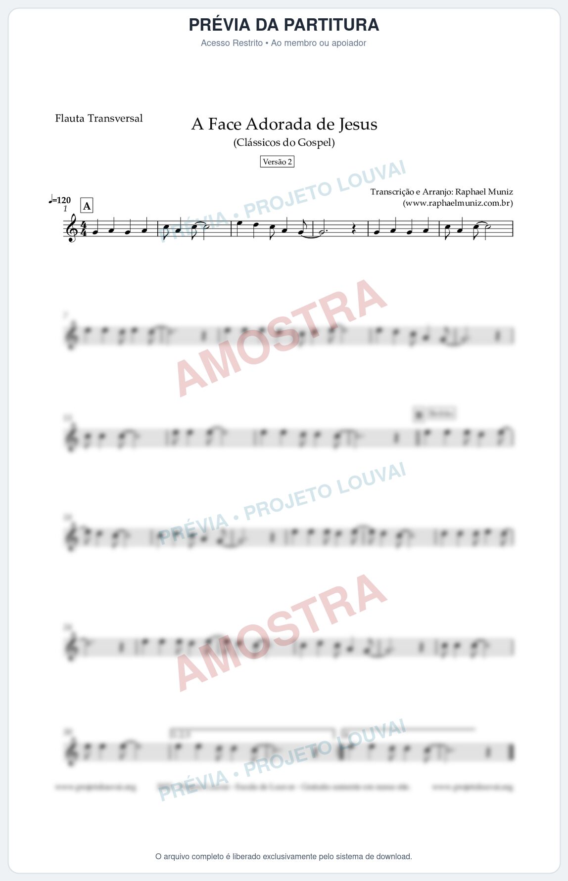Prévia protegida da primeira página da partitura Partitura para Flauta Transversal - A Face Adorada de Jesus - Harpa Cristã 304 (Versão 2) - Clássicos do Gospel