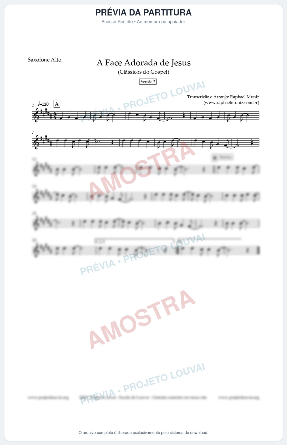 Prévia protegida da primeira página da partitura Partitura para Saxofone Alto - A Face Adorada de Jesus - Harpa Cristã 304 (Versão 2) - Clássicos do Gospel
