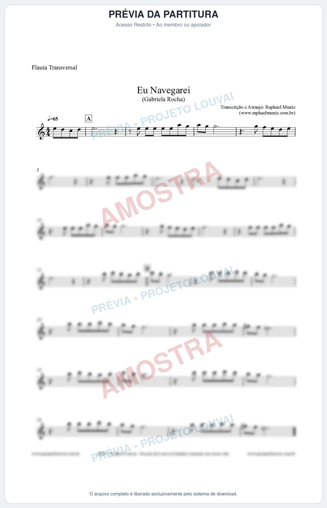 Prévia protegida da primeira página da partitura Partitura para Flauta Transversal - Eu Navegarei - Clássicos do Gospel