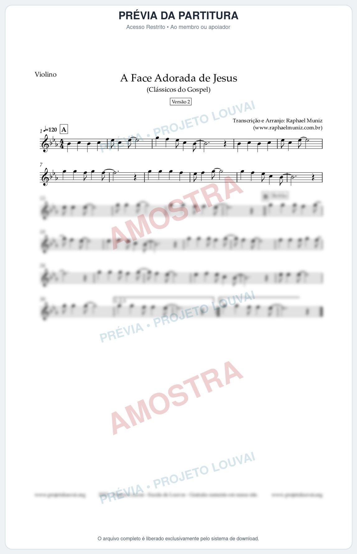 Prévia protegida da primeira página da partitura Partitura para Violino - A Face Adorada de Jesus - Harpa Cristã 304 (Versão 2) - Clássicos do Gospel