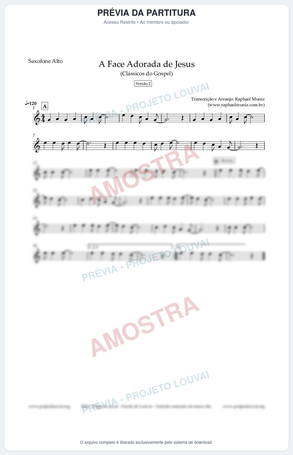 Prévia protegida da primeira página da partitura Partitura para Saxofone Alto - A Face Adorada de Jesus - Harpa Cristã 304 (Versão 2) - Clássicos do Gospel