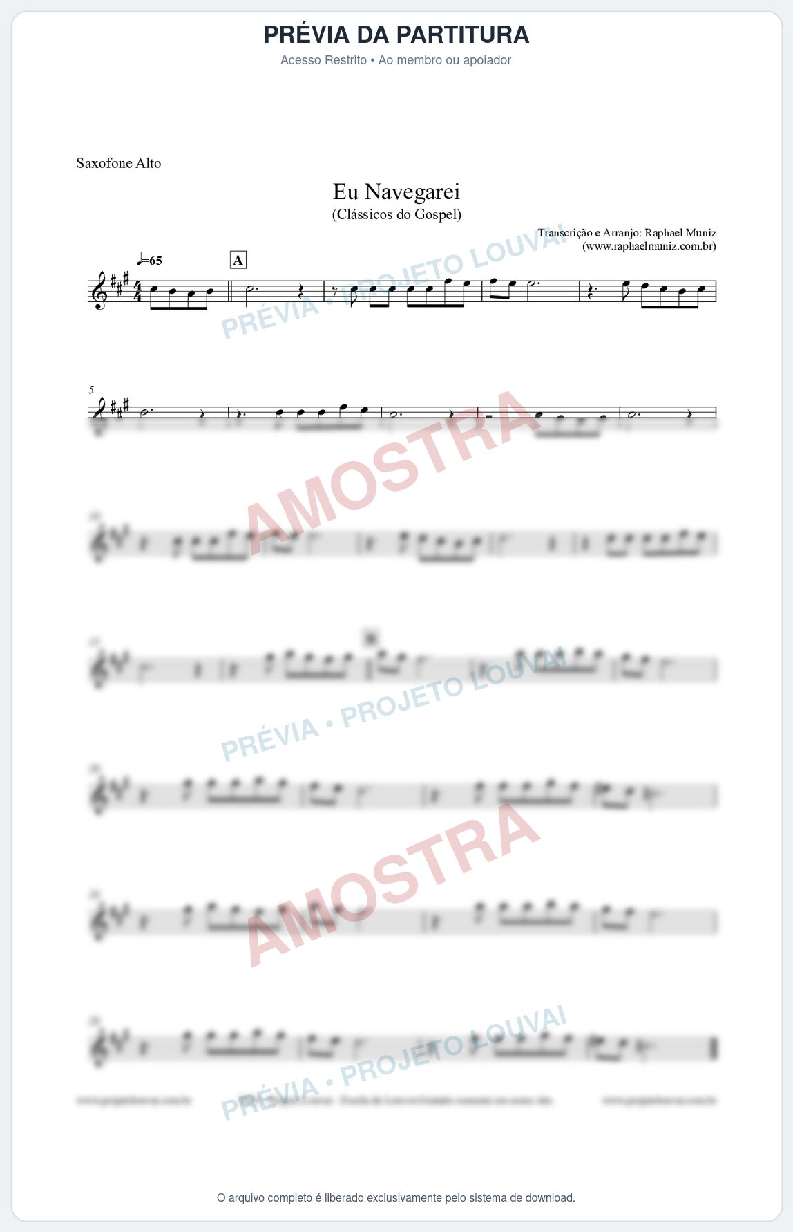 Prévia protegida da primeira página da partitura Partitura para Saxofone Alto - Eu Navegarei - Clássicos do Gospel