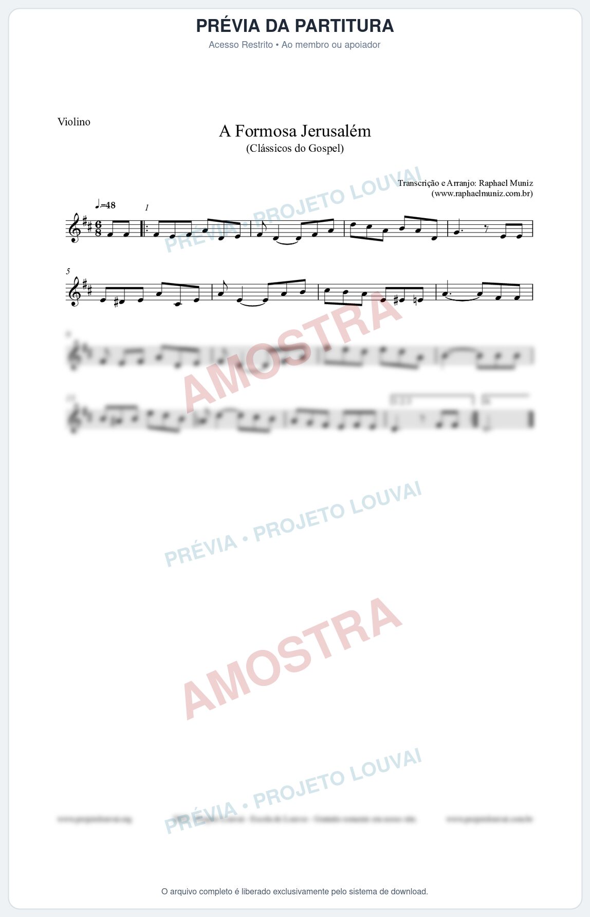 Prévia protegida da primeira página da partitura Partitura para Violino - A Formosa Jerusalém - Harpa Cristã nº26 - Clássicos do Gospel