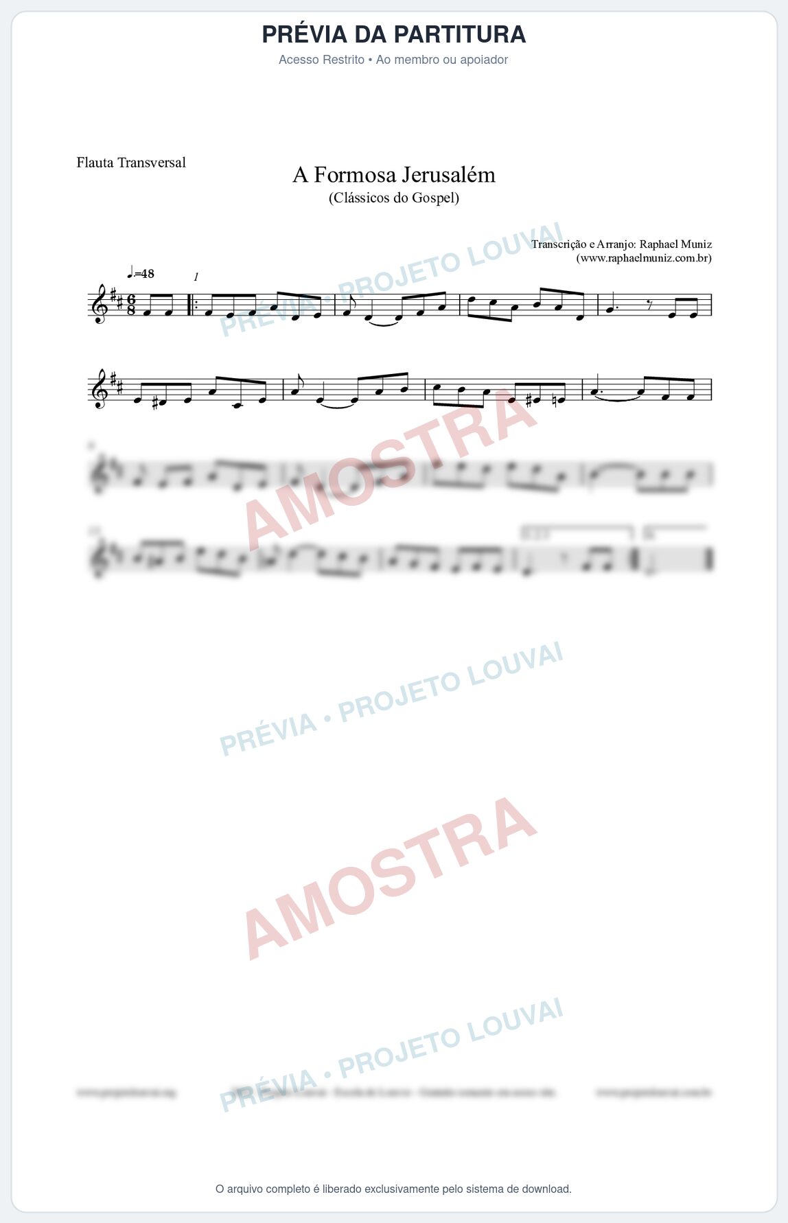 Prévia protegida da primeira página da partitura Partitura para Flauta Transversal - A Formosa Jerusalém - Harpa Cristã nº26 - Clássicos do Gospel