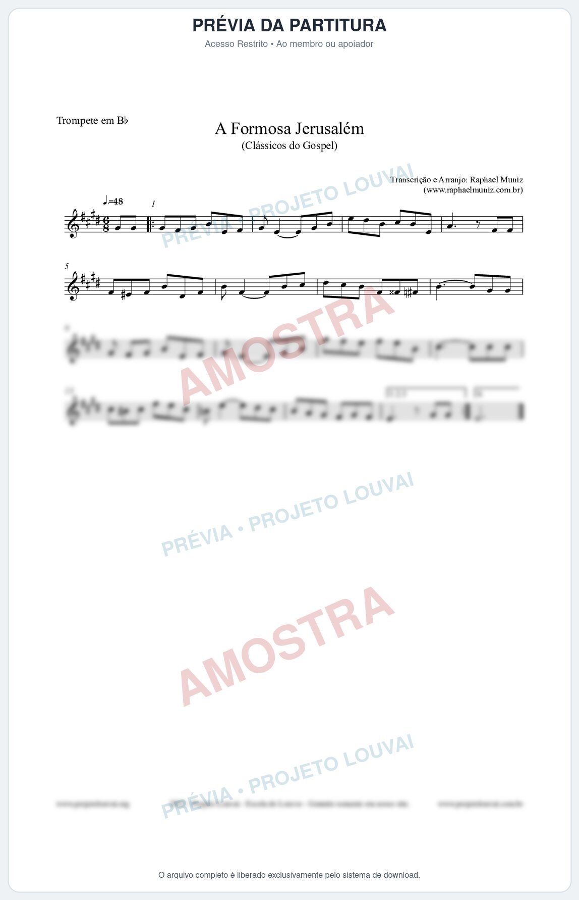 Prévia protegida da primeira página da partitura Partitura para Trompete em Bb - A Formosa Jerusalém - Harpa Cristã nº26 - Clássicos do Gospel