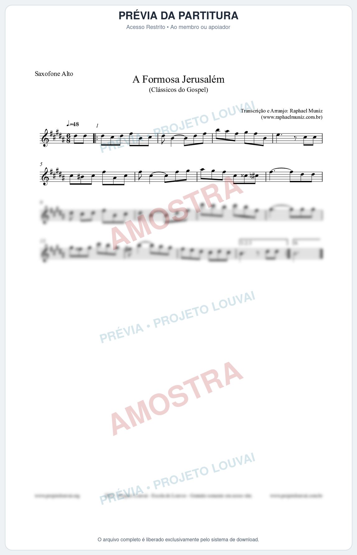 Prévia protegida da primeira página da partitura Partitura para Saxofone Alto - A Formosa Jerusalém - Harpa Cristã nº26 - Clássicos do Gospel