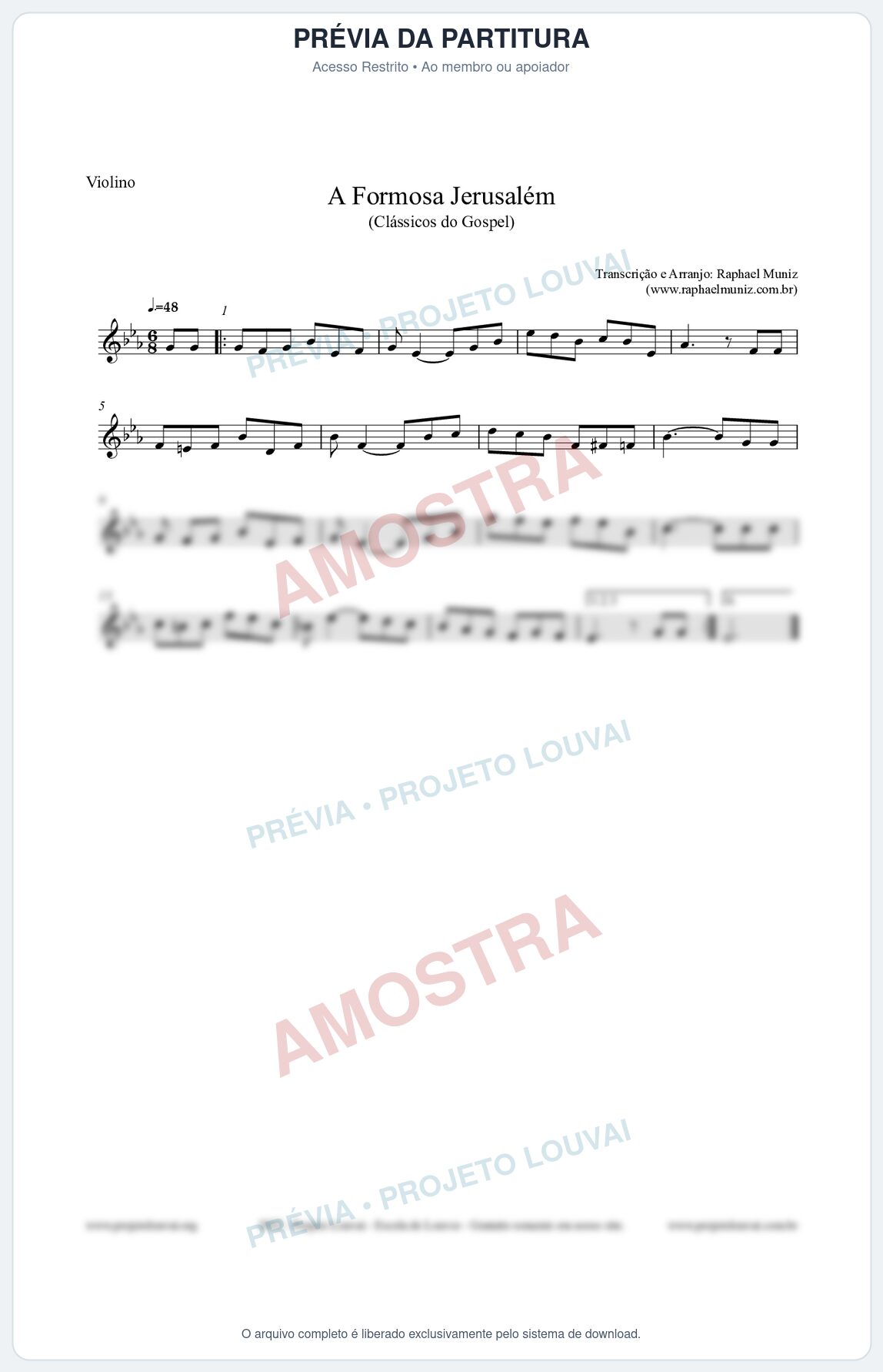 Prévia protegida da primeira página da partitura Partitura para Violino - A Formosa Jerusalém - Harpa Cristã nº26 - Clássicos do Gospel