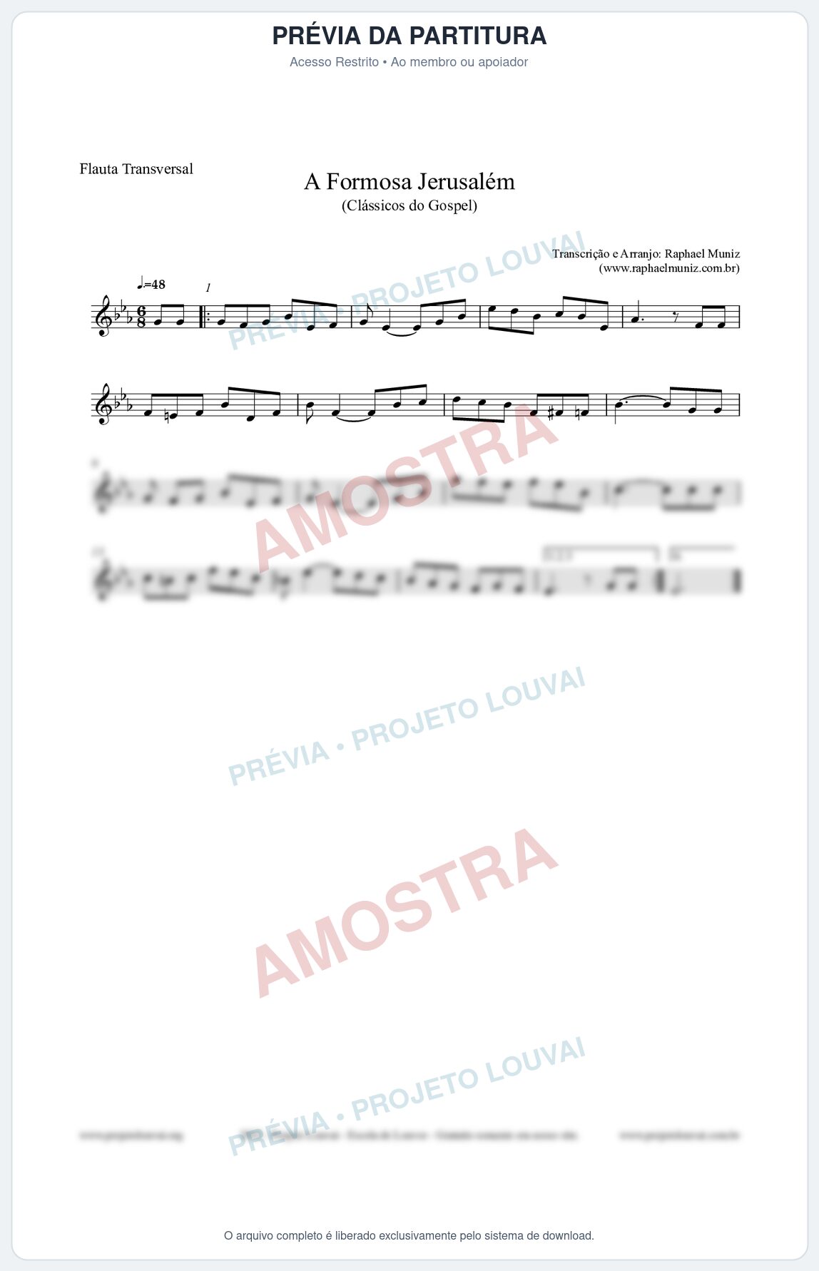 Prévia protegida da primeira página da partitura Partitura para Flauta Transversal - A Formosa Jerusalém - Harpa Cristã nº26 - Clássicos do Gospel