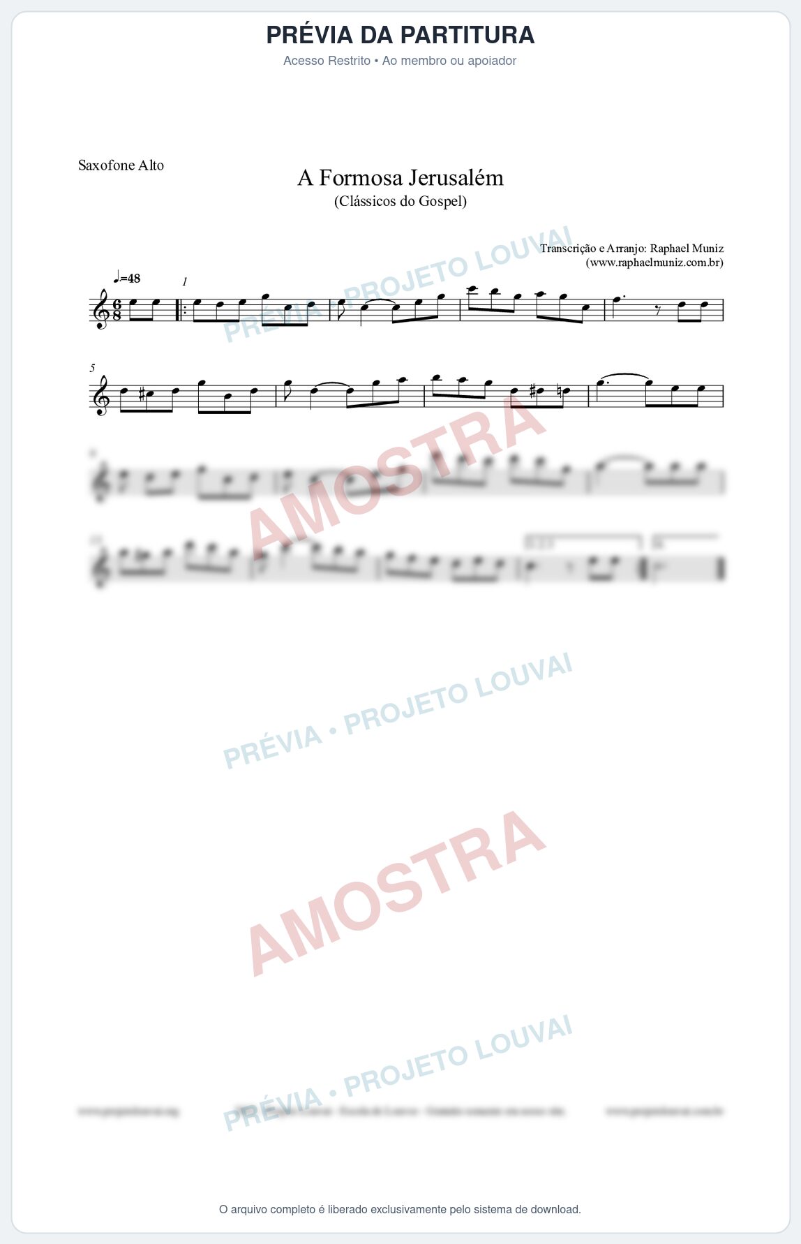 Prévia protegida da primeira página da partitura Partitura para Saxofone Alto - A Formosa Jerusalém - Harpa Cristã nº26 - Clássicos do Gospel