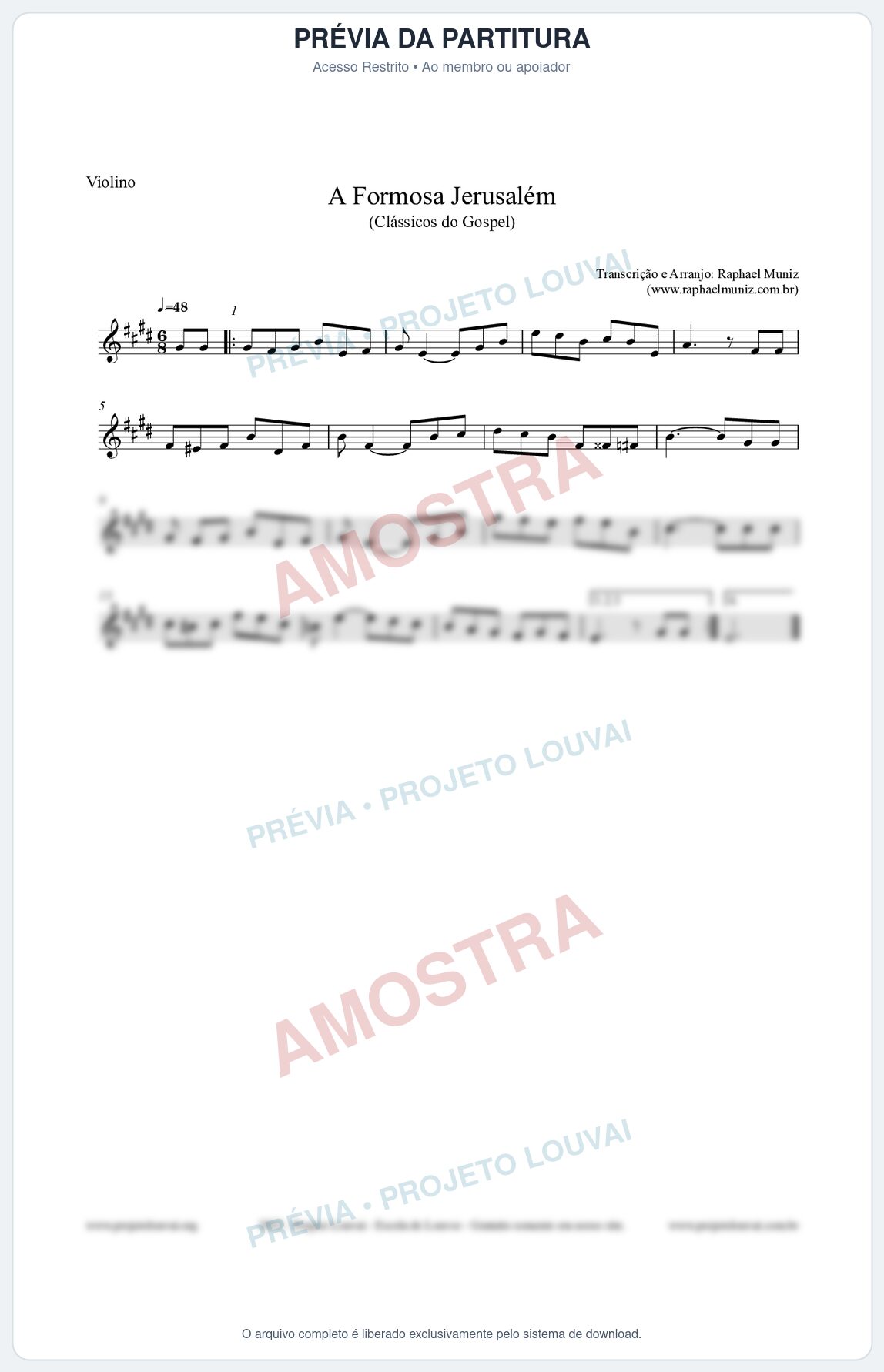 Prévia protegida da primeira página da partitura Partitura para Violino - A Formosa Jerusalém - Harpa Cristã nº26 - Clássicos do Gospel