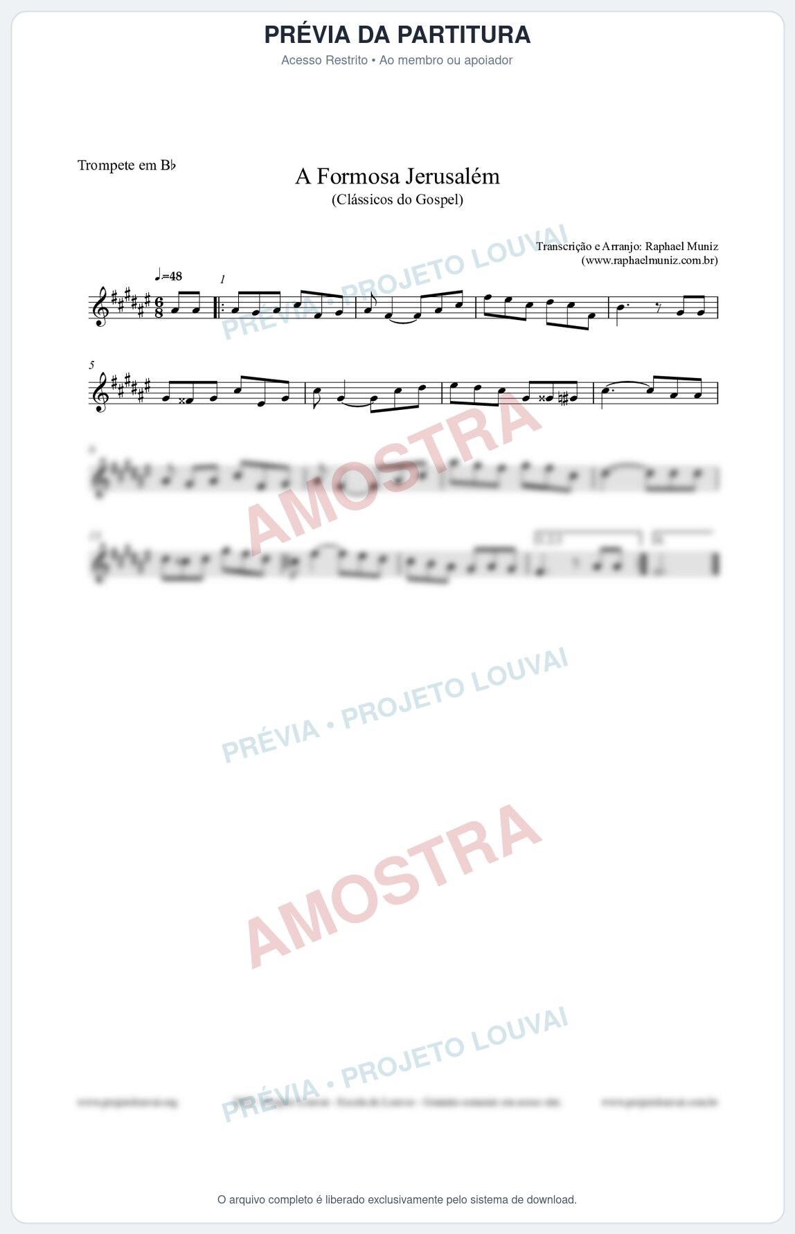 Prévia protegida da primeira página da partitura Partitura para Trompete em Bb - A Formosa Jerusalém - Harpa Cristã nº26 - Clássicos do Gospel