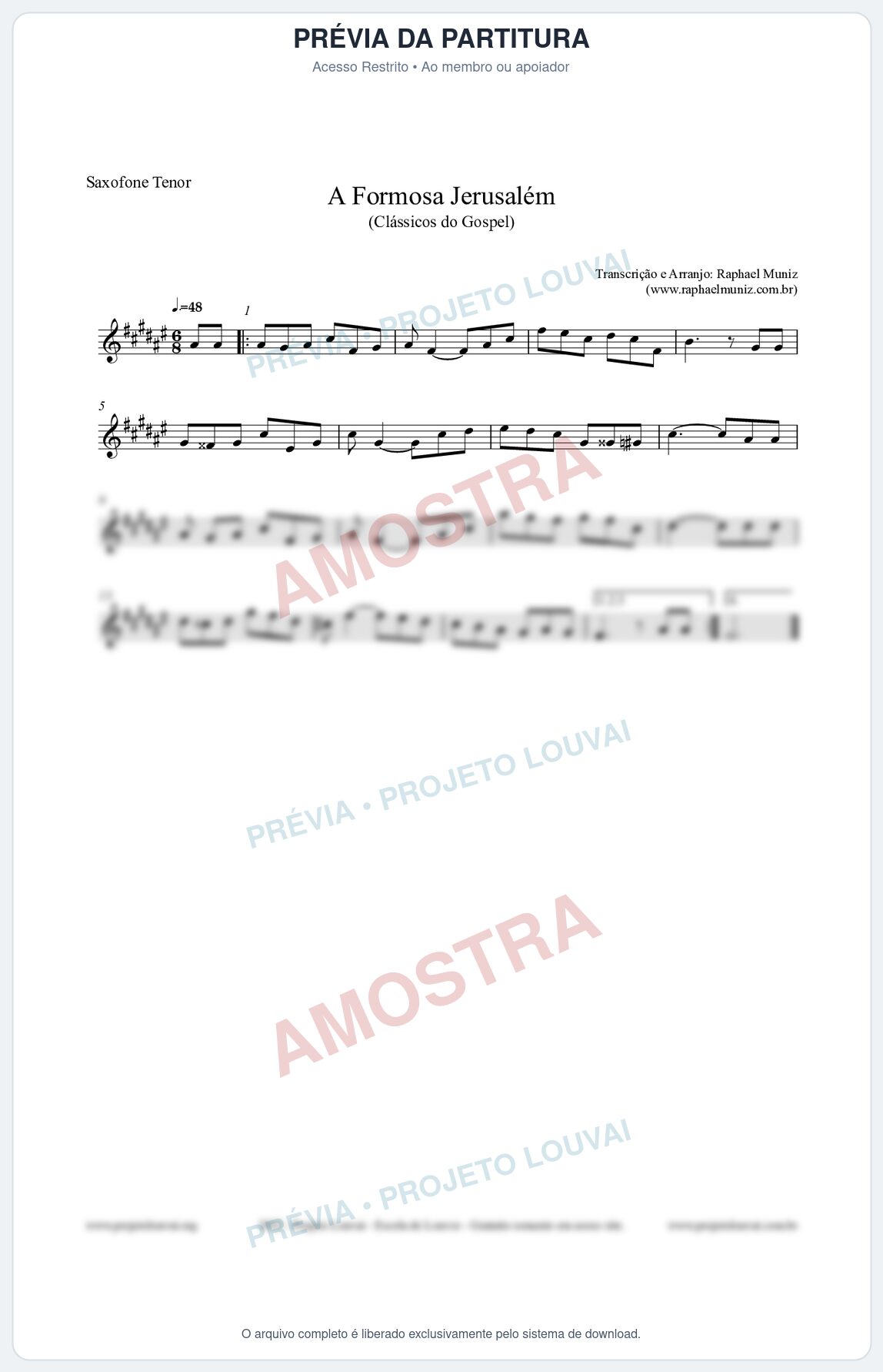 Prévia protegida da primeira página da partitura Partitura para Saxofone Tenor - A Formosa Jerusalém - Harpa Cristã nº26 - Clássicos do Gospel