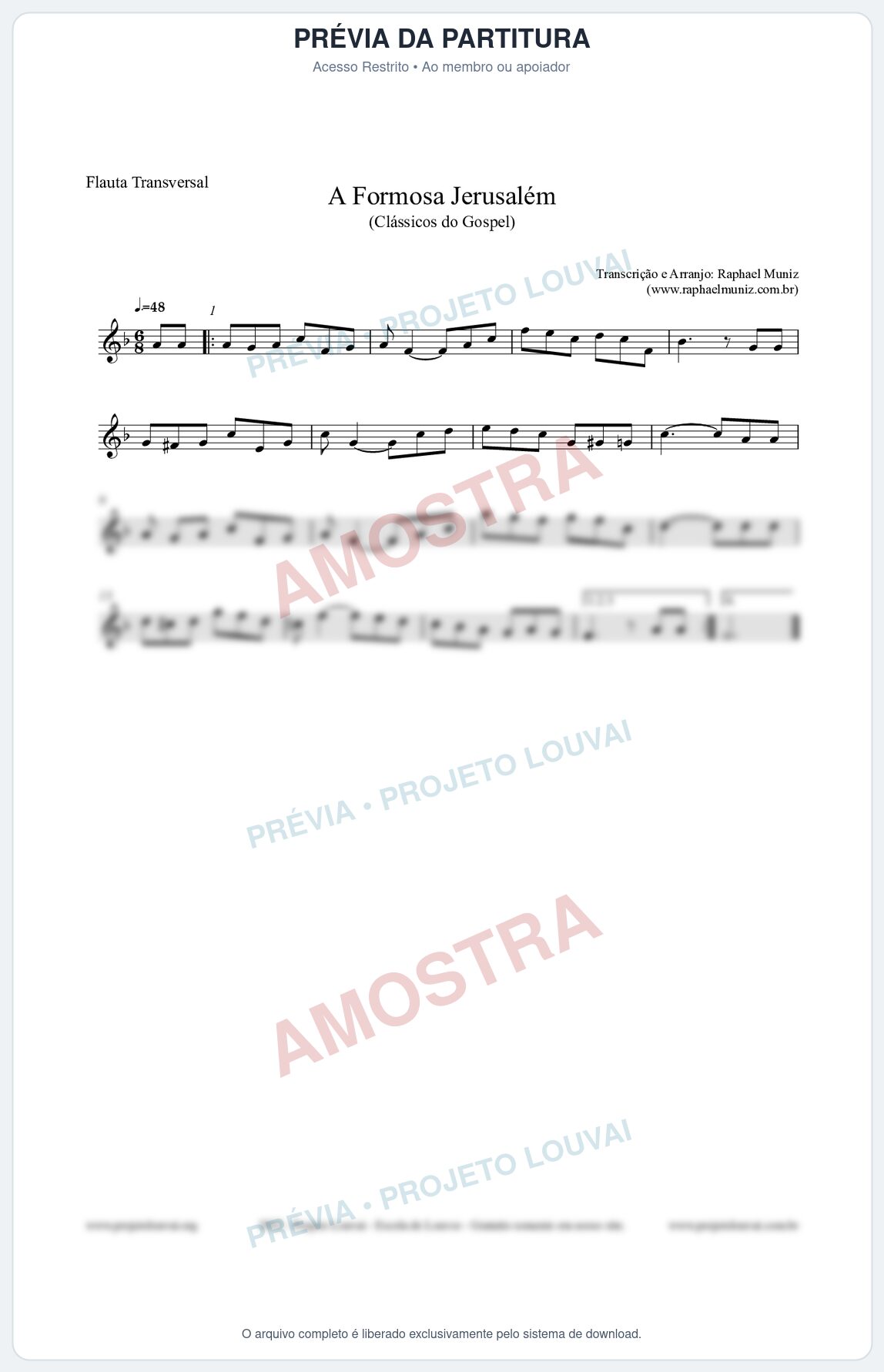 Prévia protegida da primeira página da partitura Partitura para Flauta Transversal - A Formosa Jerusalém - Harpa Cristã nº26 - Clássicos do Gospel